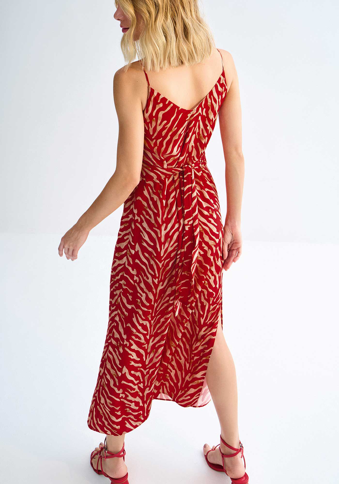 Vestido Midi Transpassado Estampado, SAND VERMELHO, large.