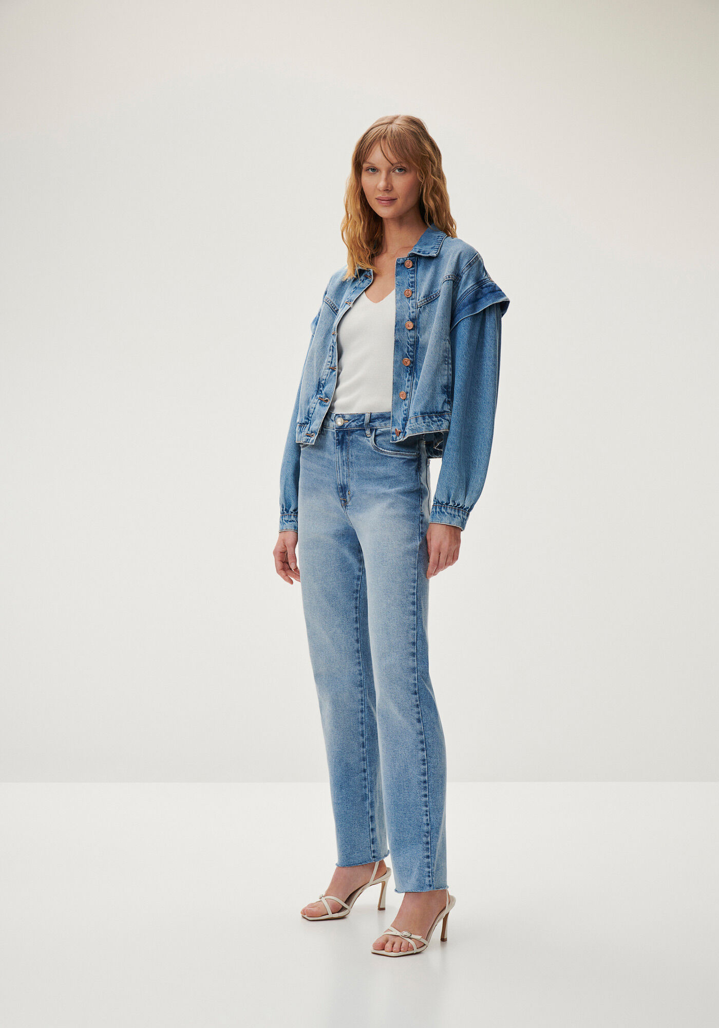 Cal&ccedil;a Jeans Reta Cropped com Cintura Super Alta, JEANS, large.