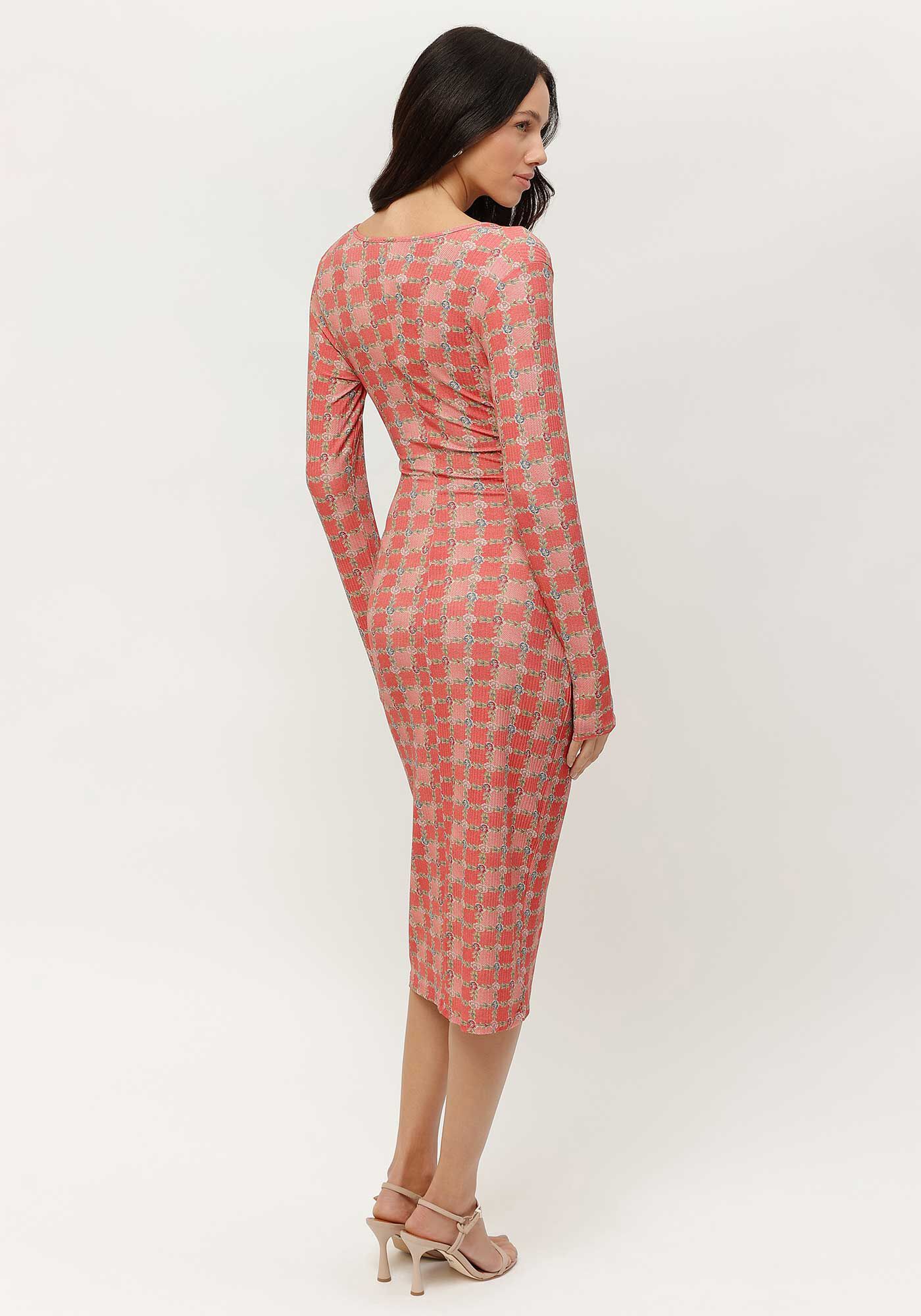 Vestido Midi Manga Longa Canelado Estampado, , large.