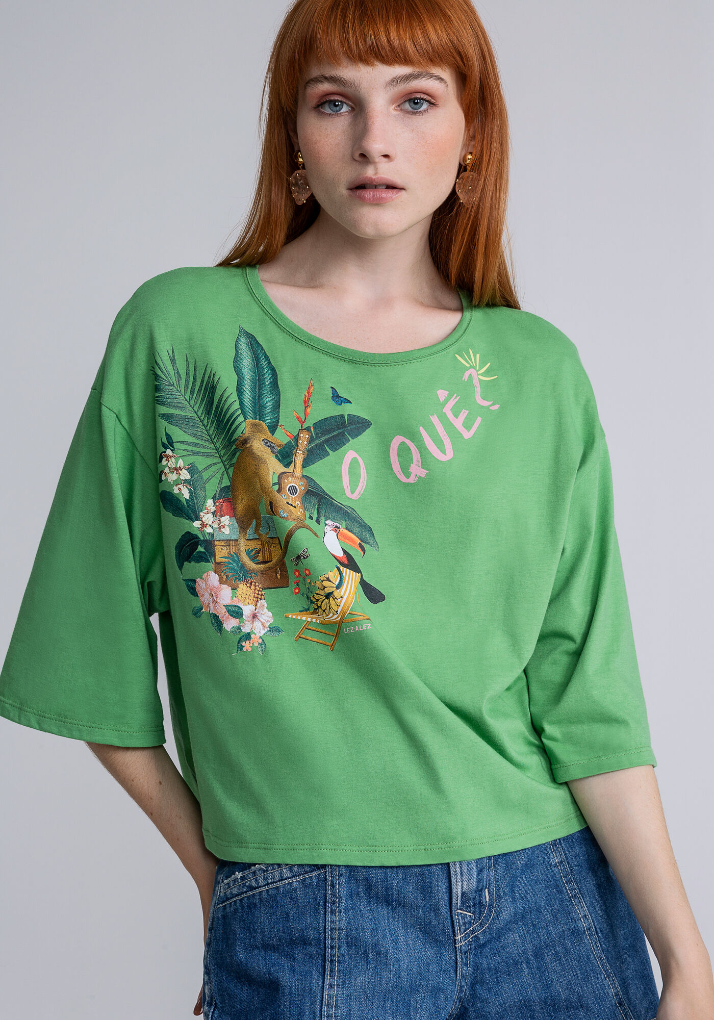 Blusa Cropped Ampla Estampa Ukulele, , large.