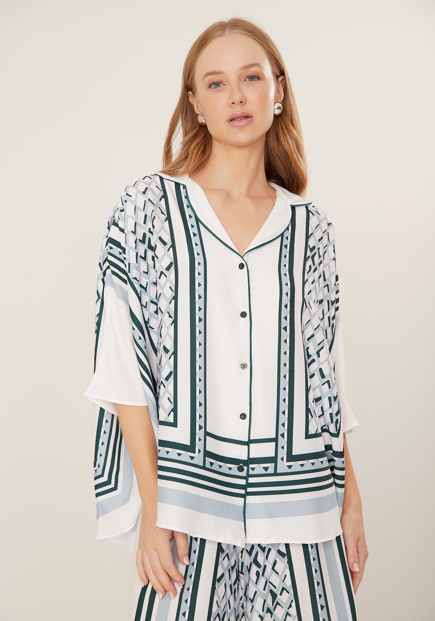 Camisa Estampada Overshirt Com Mangas 3/4, , large.