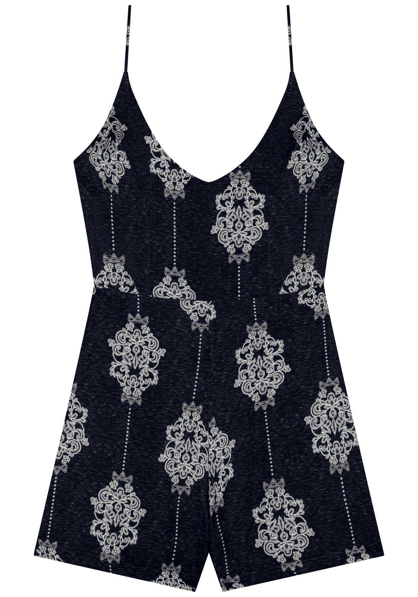 Macac&atilde;o Curto Estampado De Al&ccedil;as Em Viscose Sarjada, , large.