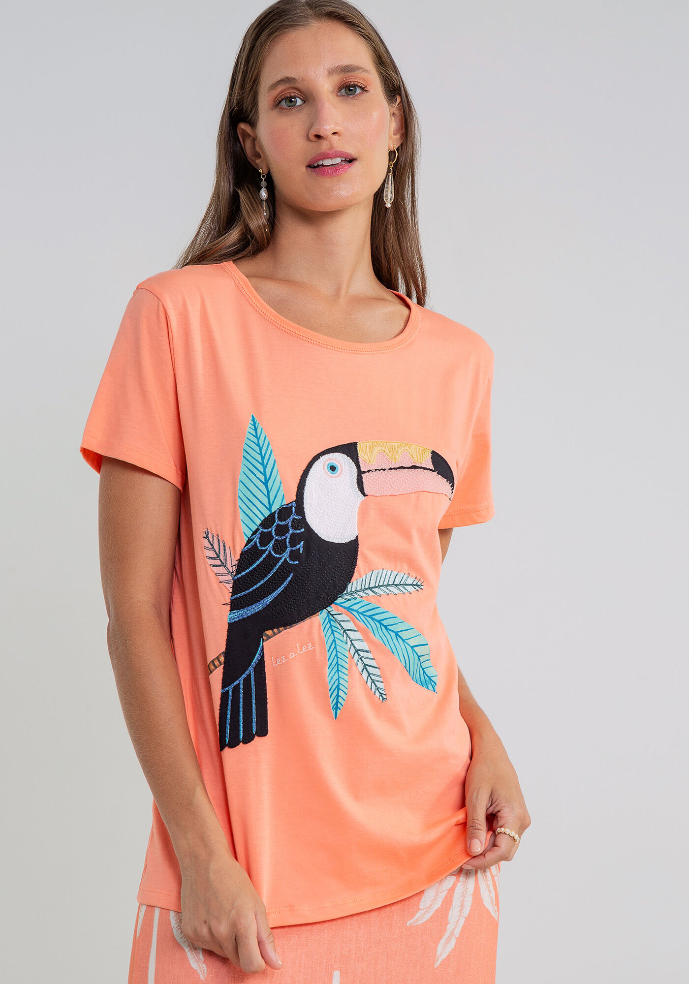 Blusa Estampa Bordado Tucano Marinho Lady, , large.