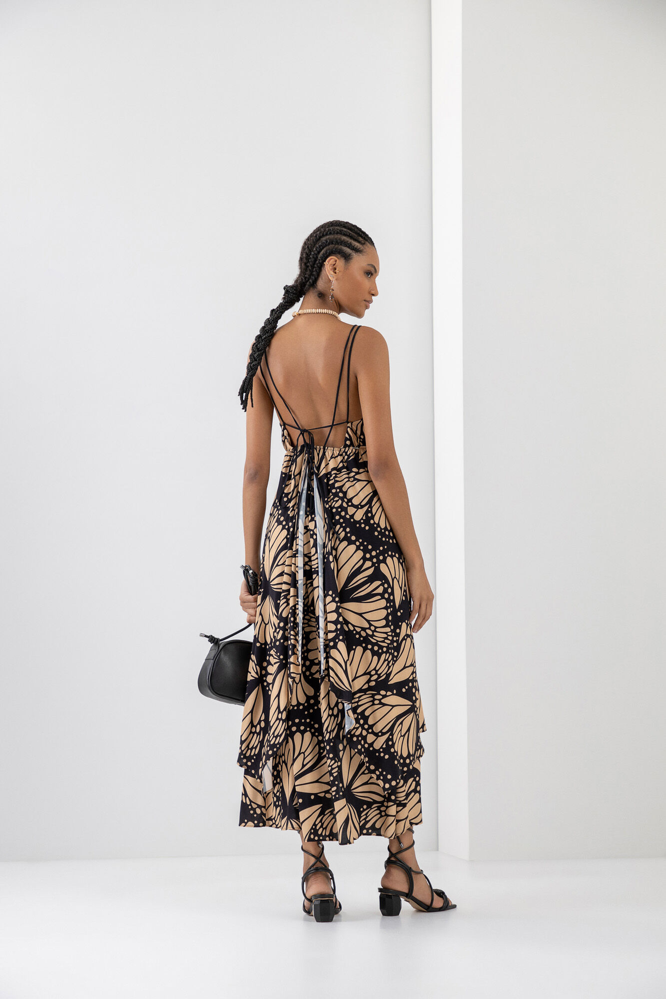 Vestido Midi Estampado com Recorte Sobreposto, , large.