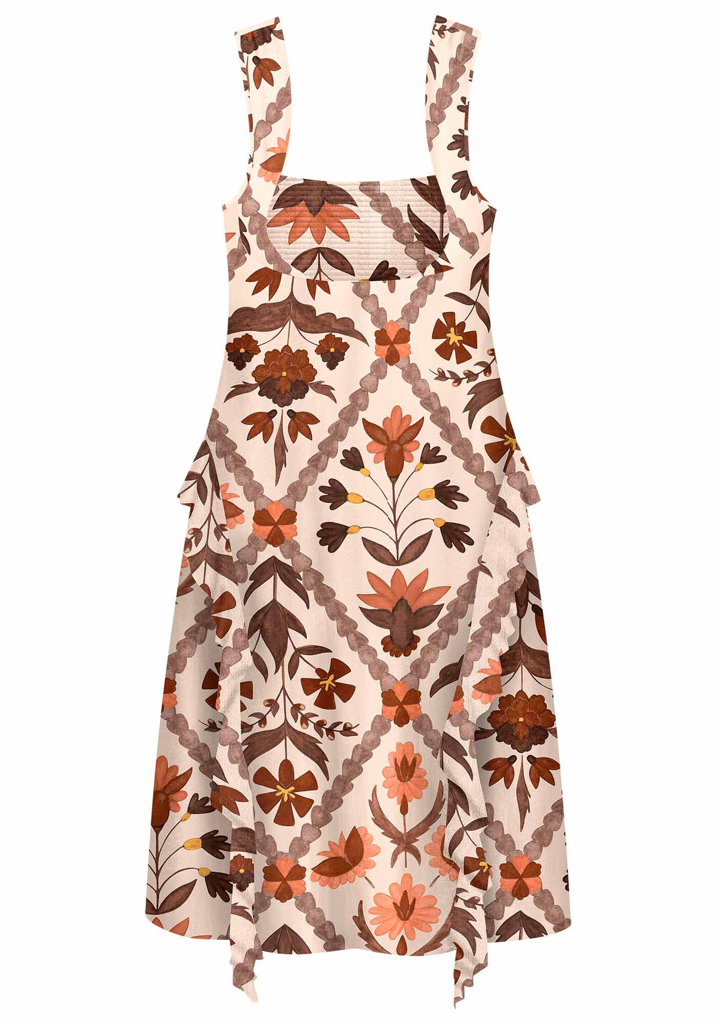 Vestido Midi Estampado em Viscose com Babado Tule, , large.