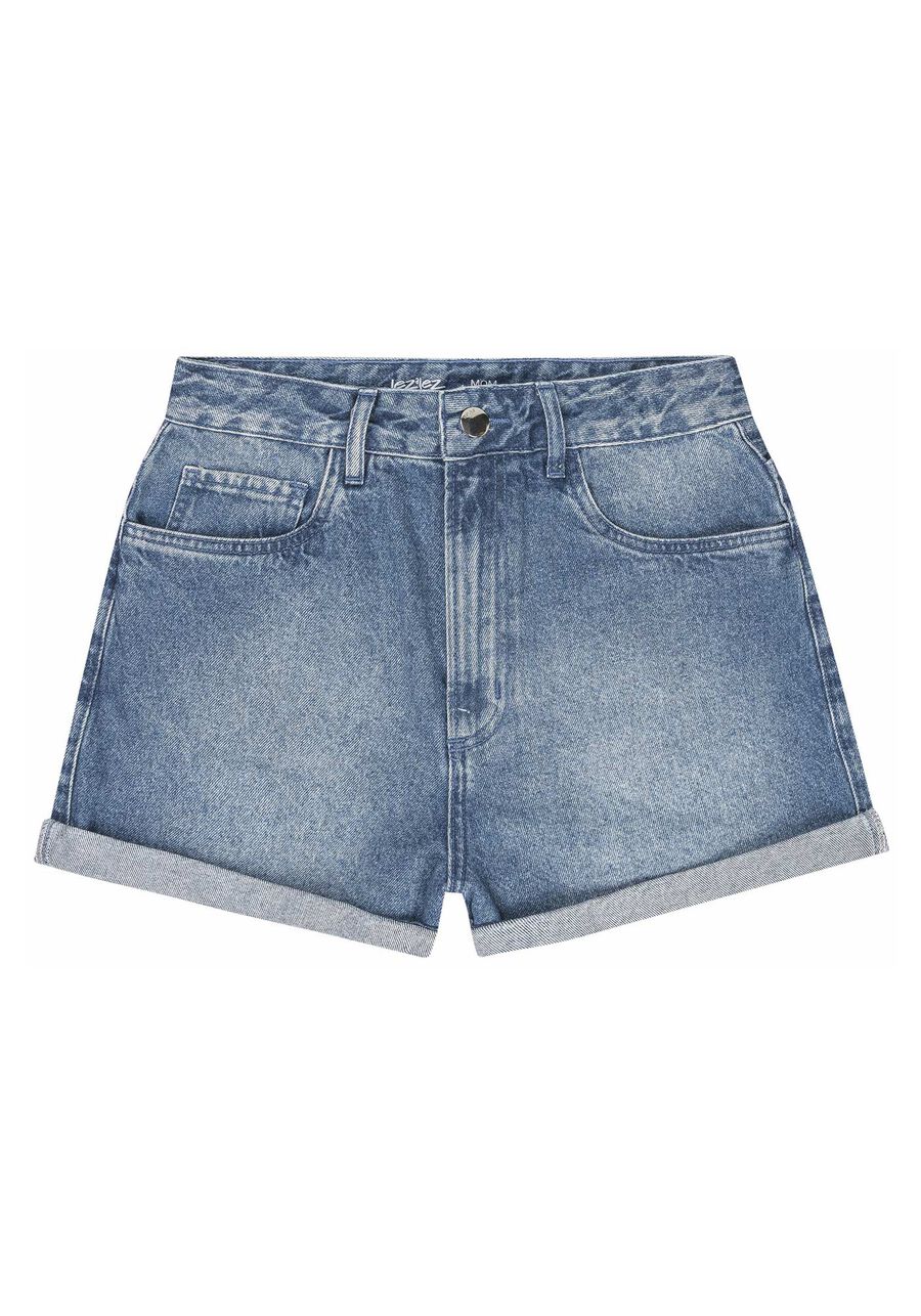 Shorts Jeans Mom Super Alto Estonado, JEANS ESCURO, large.