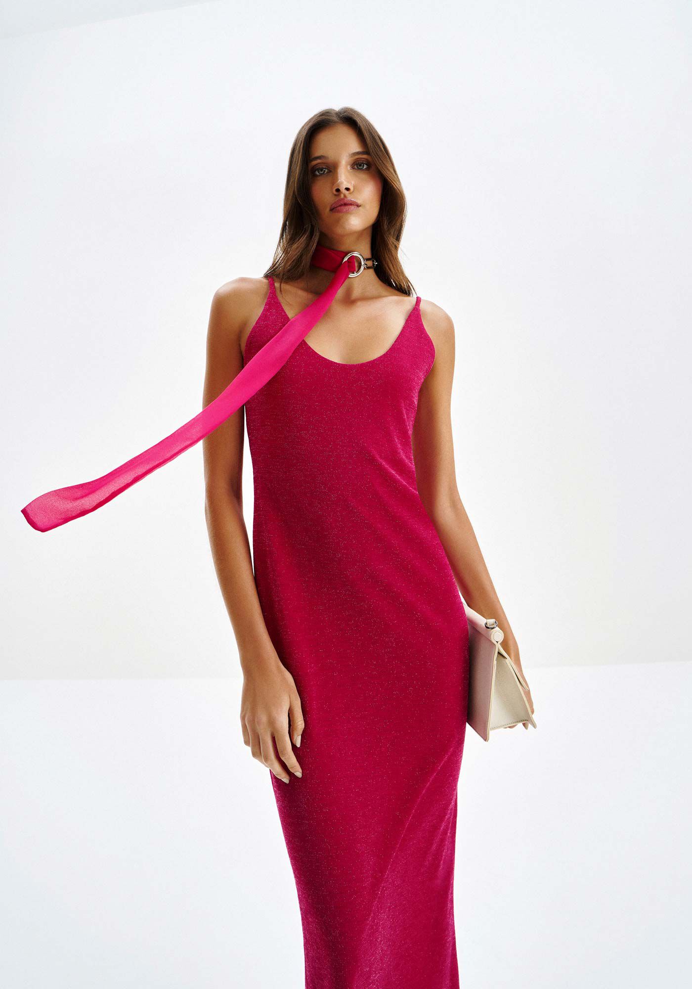 Vestido Midi em Malha com Leve Brilho, ROSA SYRUP, large.