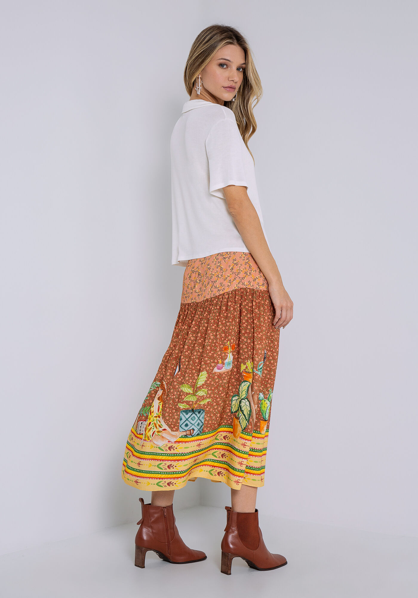 Blusa Gola Alta em Malha Estampada, BRANCO OFF WHITE, large.