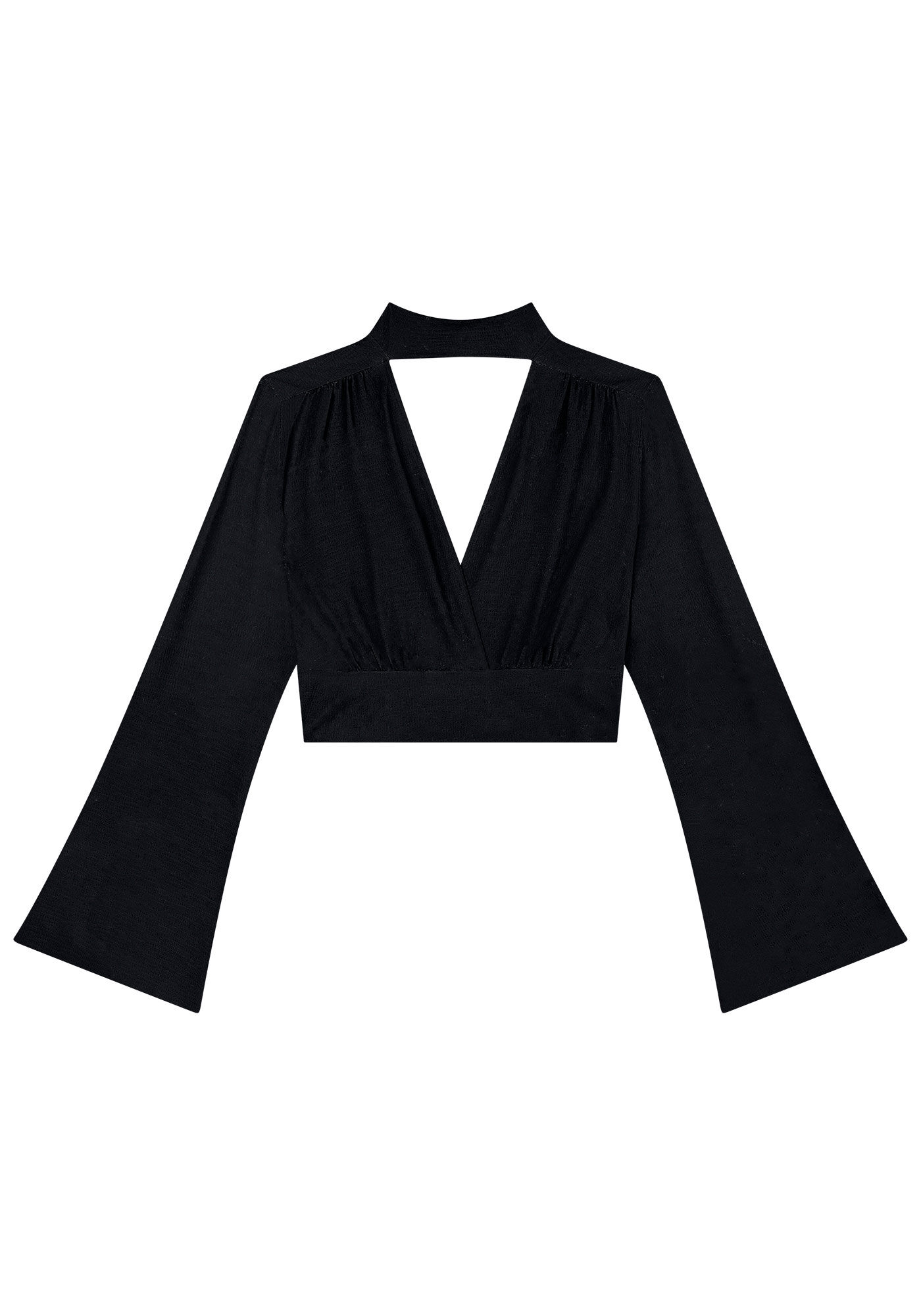 Blusa Cropped Manga Longa Flare com Cut Gola, , large.