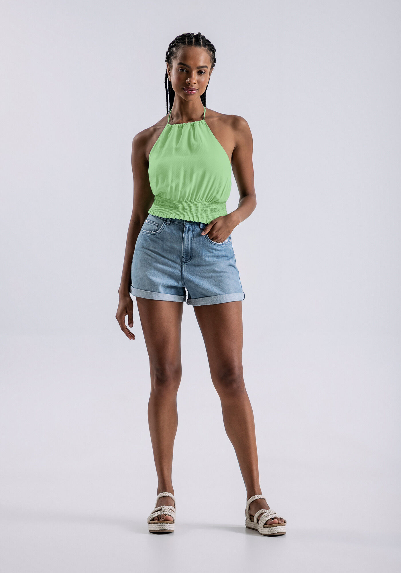 Blusa Frente &Uacute;nica em Viscose com Lastex, , large.