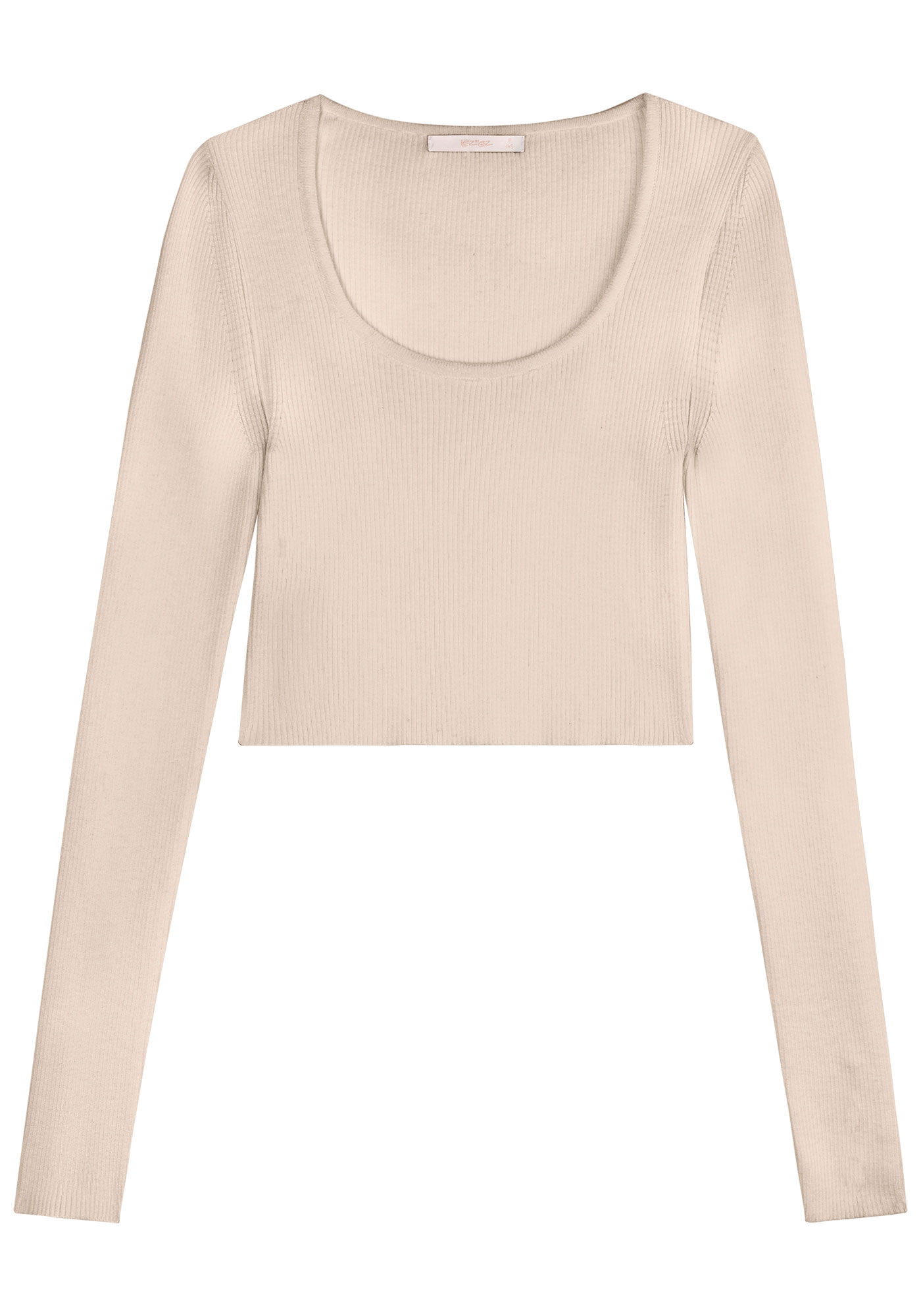 Blusa Cropped em Tric&ocirc; com Bot&otilde;es Manga, BEGE MARFIM, large.