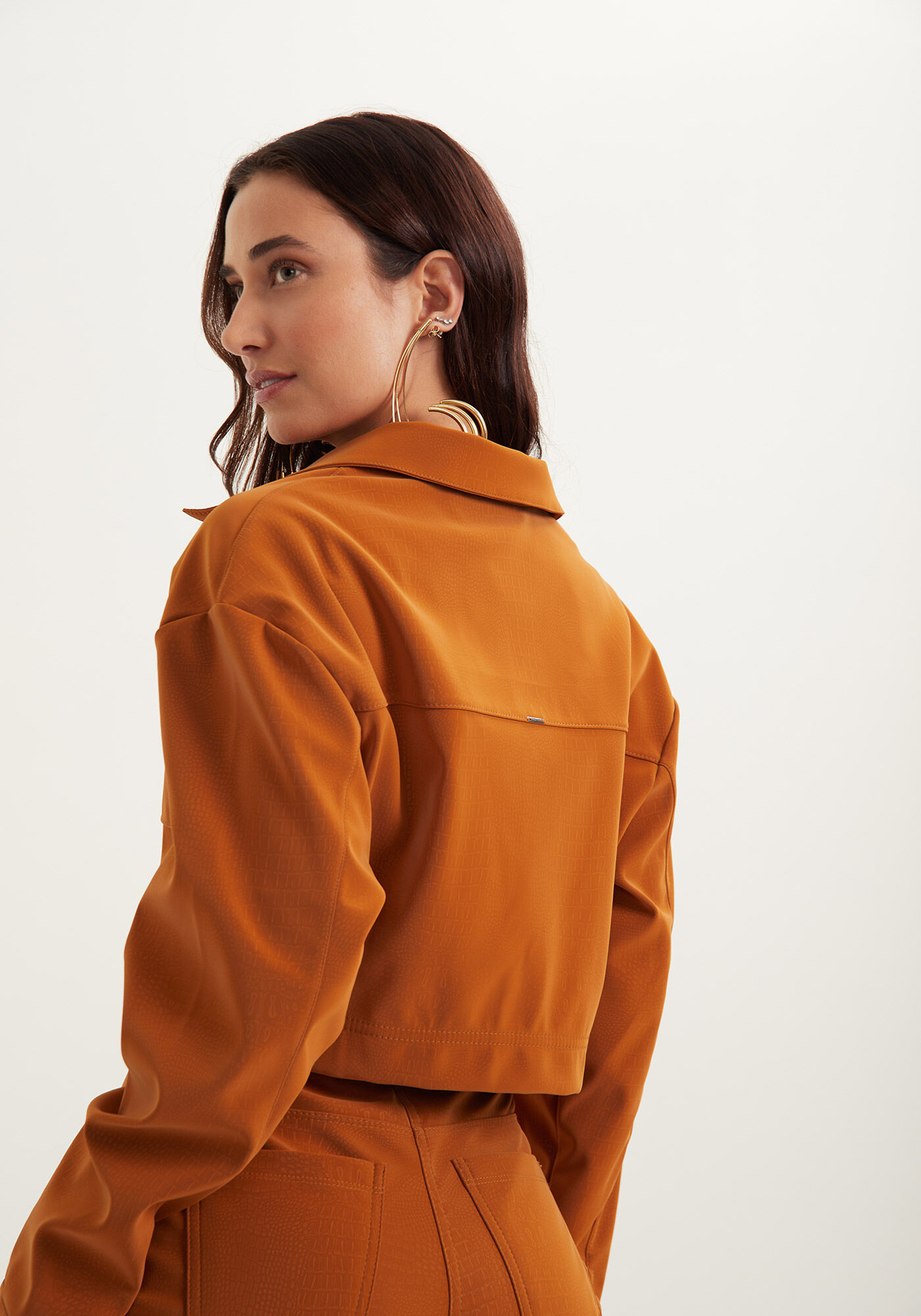 Jaqueta Curta Com Bot&otilde;es Em Malha Leather, , large.