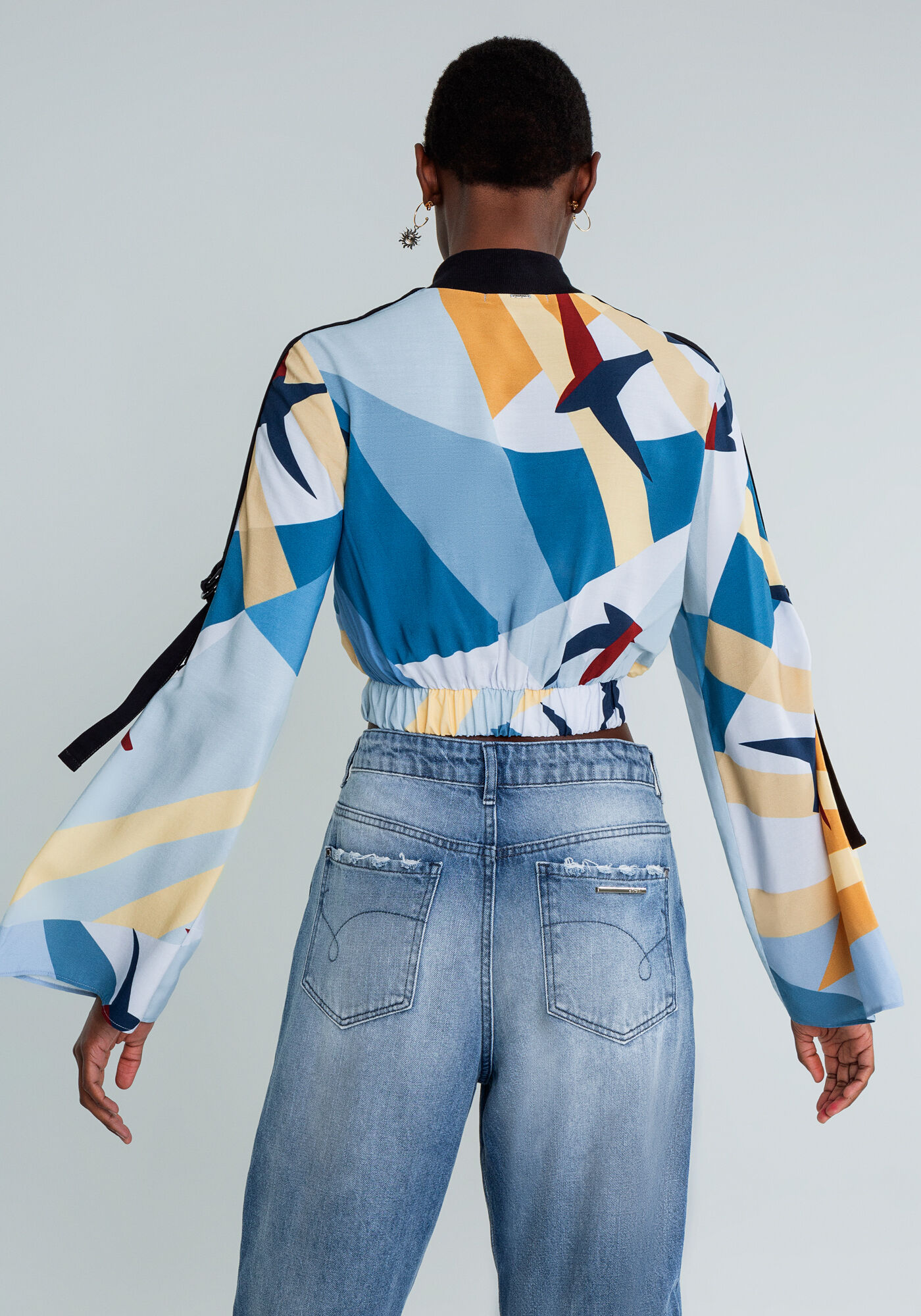 Blusa Cropped Manga Sino Estampa, , large.