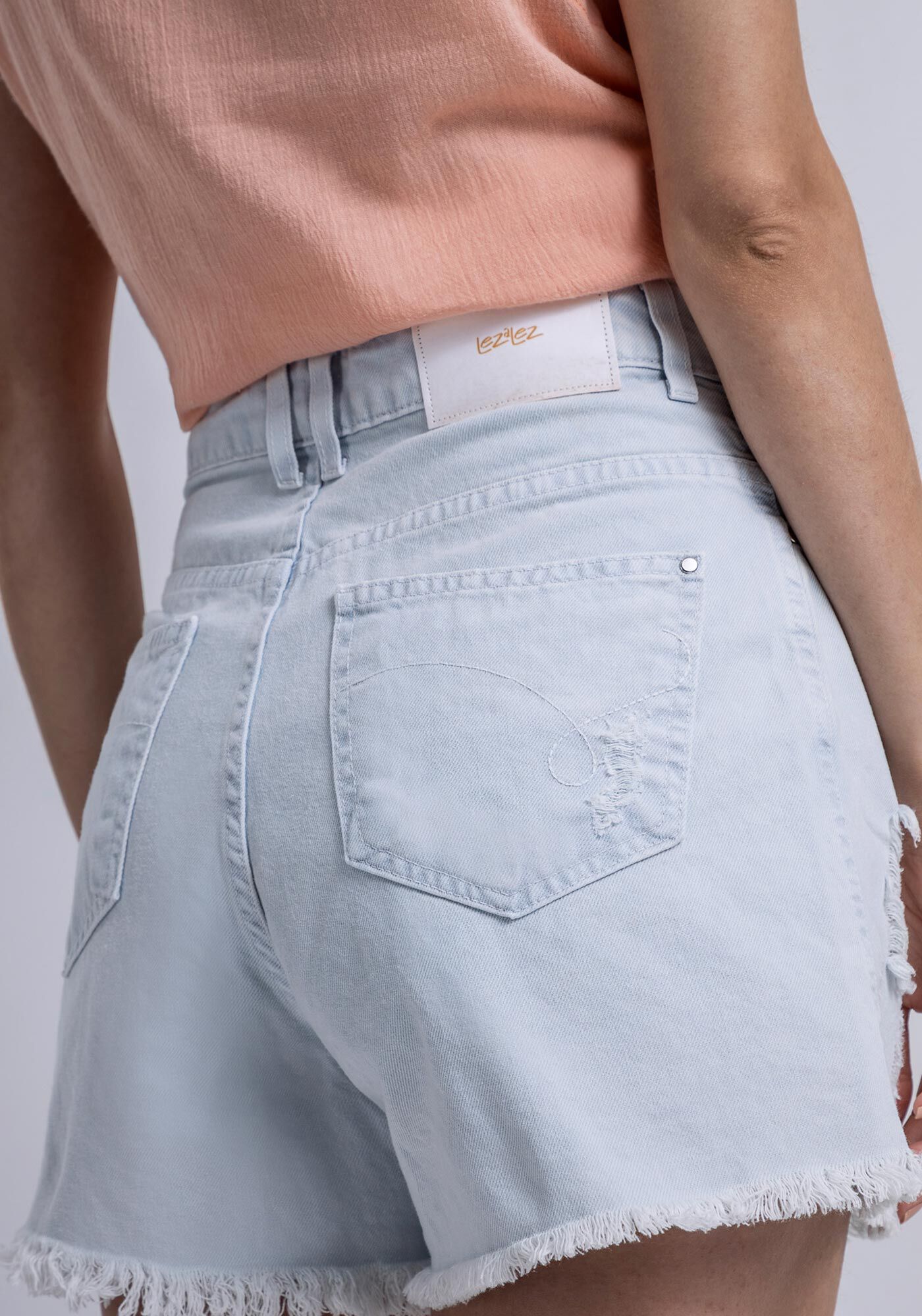 Shorts Sarja Calif&oacute;rnia Estonado Cintura Super Alta, , large.