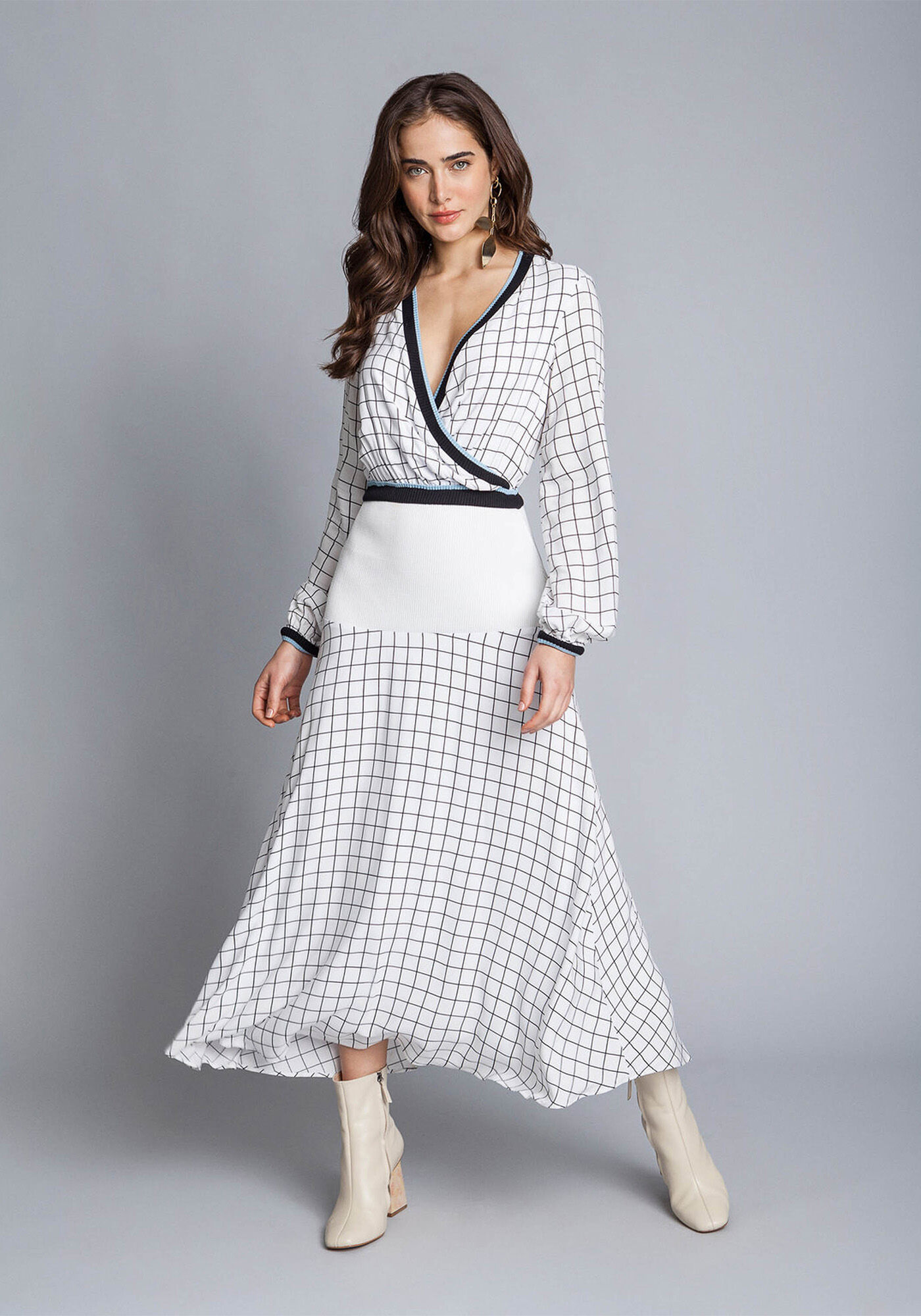 Vestido M&iacute;di Manga Longa Recorte, , large.