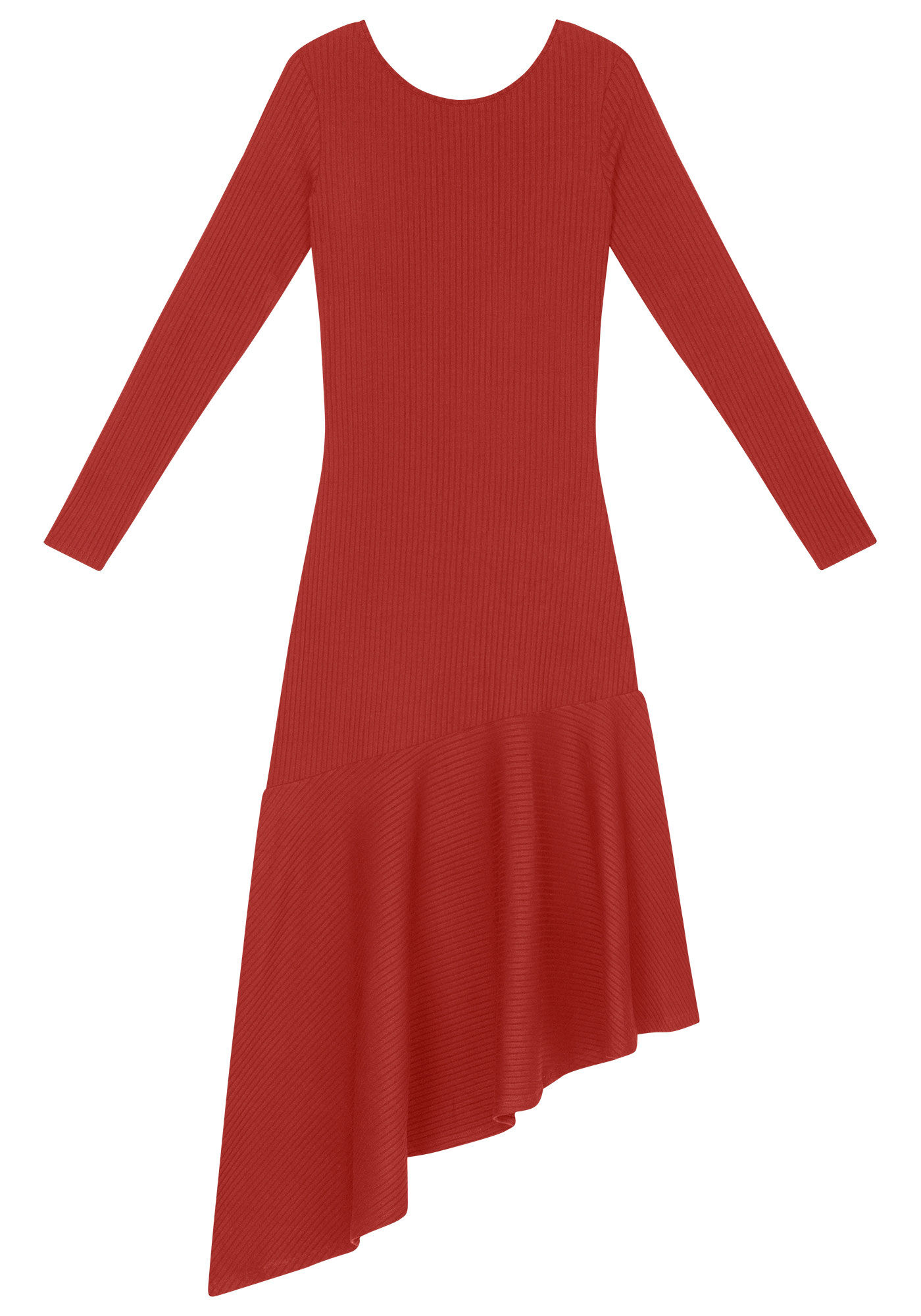 Vestido Midi Manga Longa com Barra Assim&eacute;trica, MARROM MUSTANG, large.