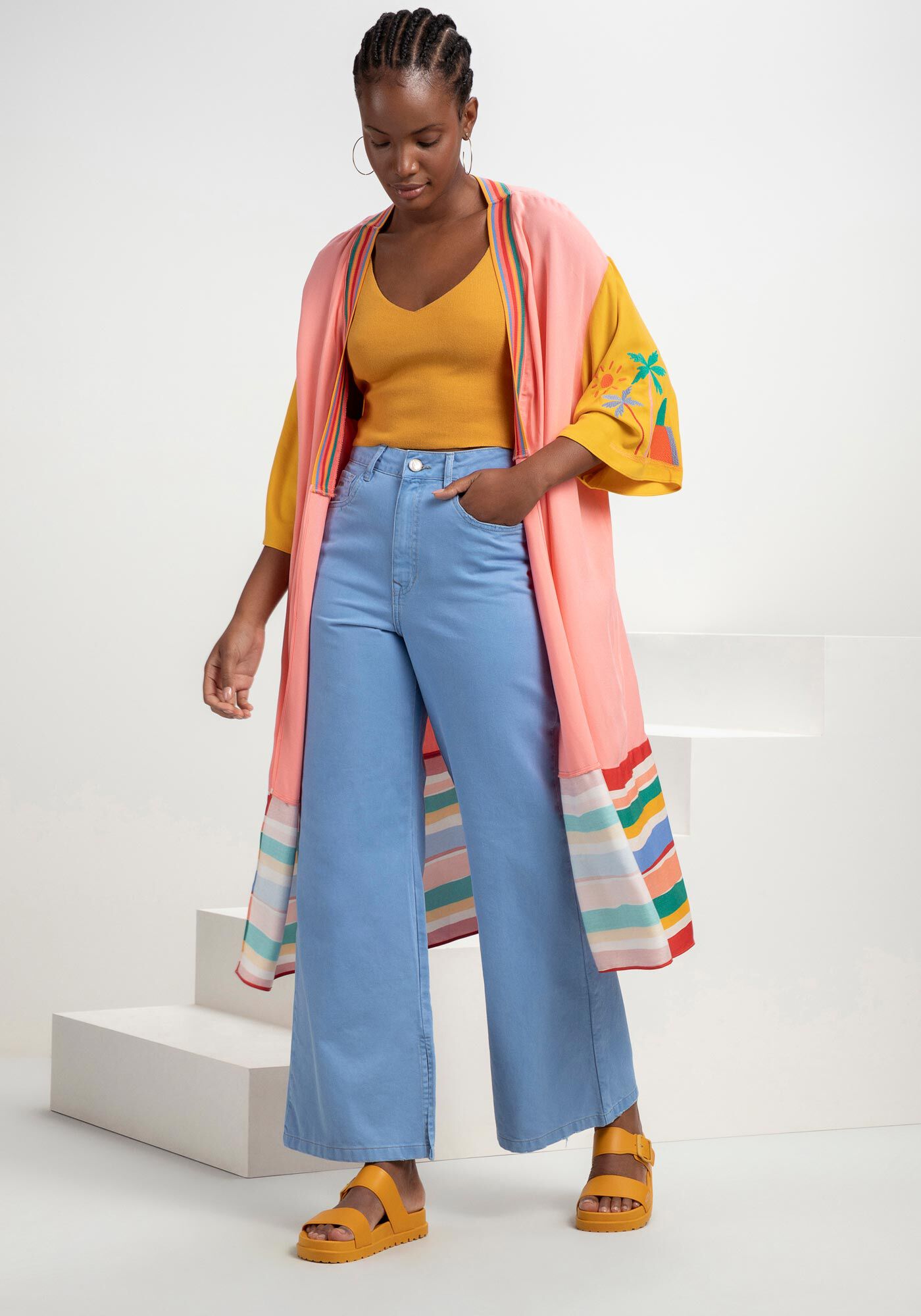 Blusa com Al&ccedil;as Decote V Tric&ocirc;, AMARELO ANGUS, large.