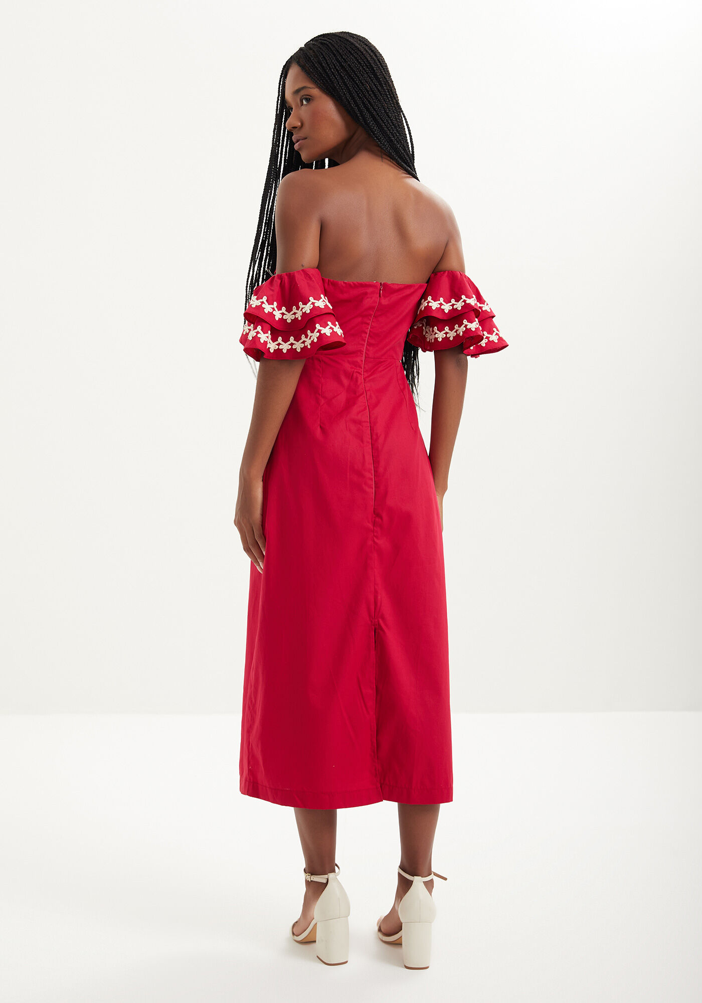 Vestido Ombro A Ombro Com Bordado E Recorte, VERMELHO PASSION, large.