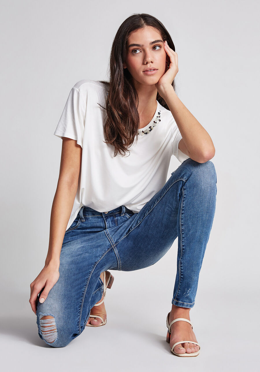 Blusa Manga Curta Bordado Decote Branco Off White, . Blusa Manga Curta Bordado Decote Branco Off White, , large.