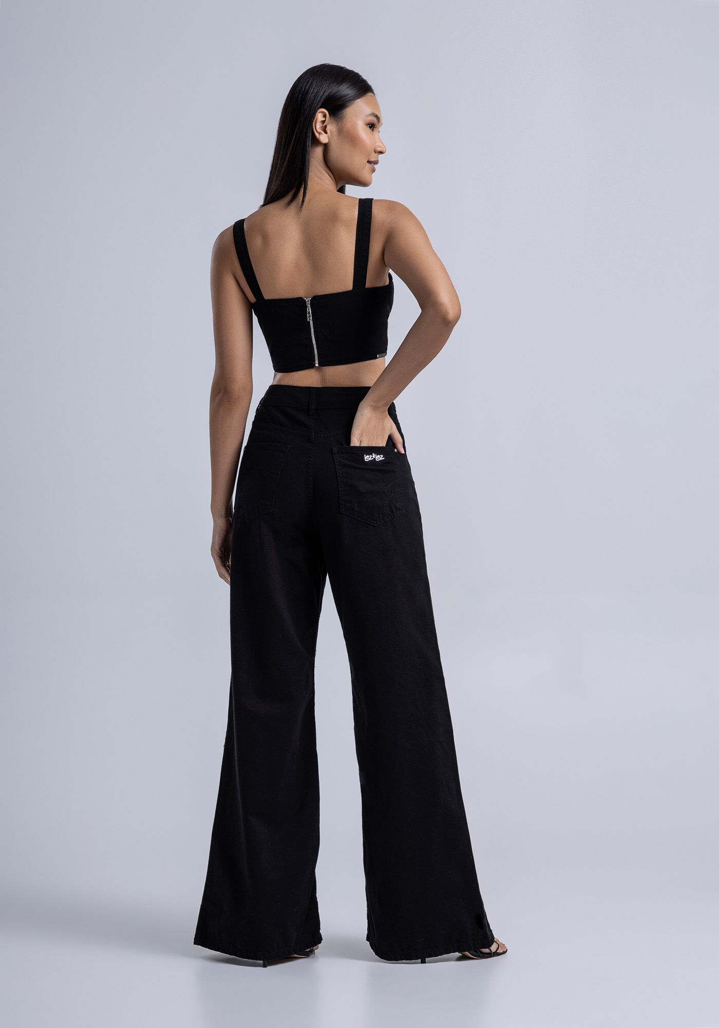 Blusa Sarja Cropped com Recorte Busto, , large.