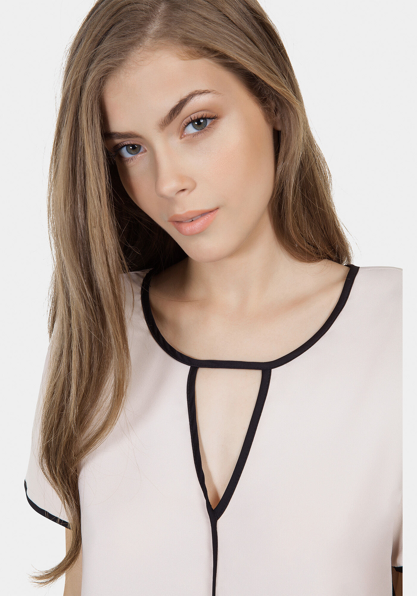 Blusa Tiras Contraste Tecido Rosa Apricot, , large.