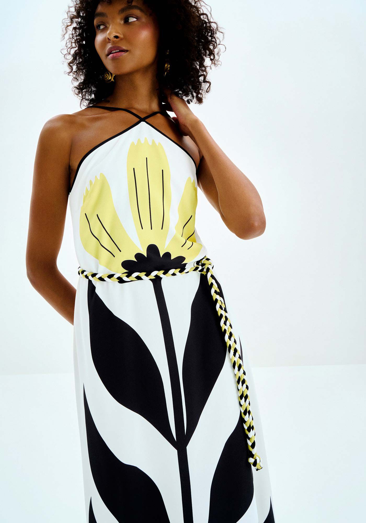 Vestido Longo Cross Neck Estampado com Cinto, , large.