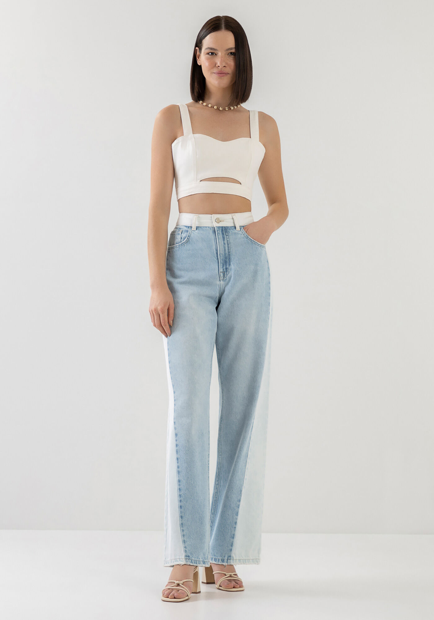 Blusa Sarja Cropped com Cut Out, , large.