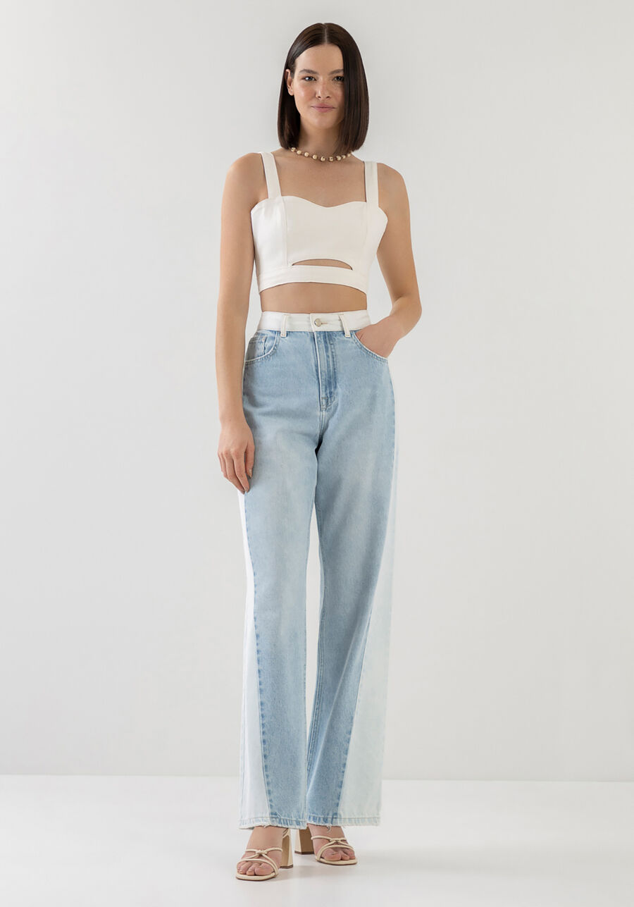 Blusa Sarja Cropped com Cut Out, BRANCO OFF WHITE, large.