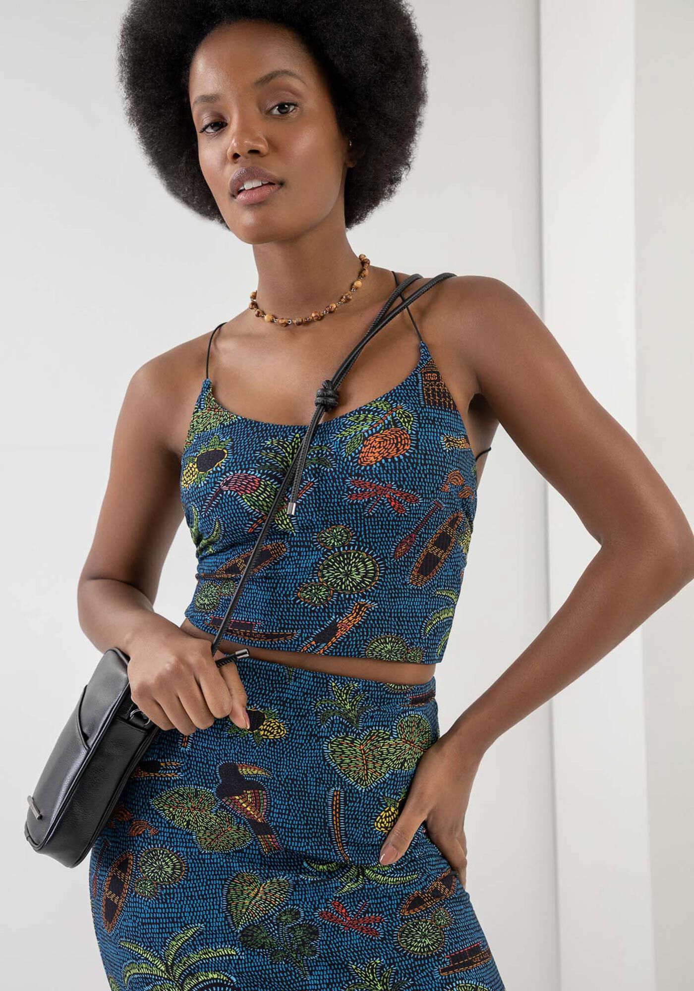 Blusa Canelada Estampada com Recorte Costas, , large.