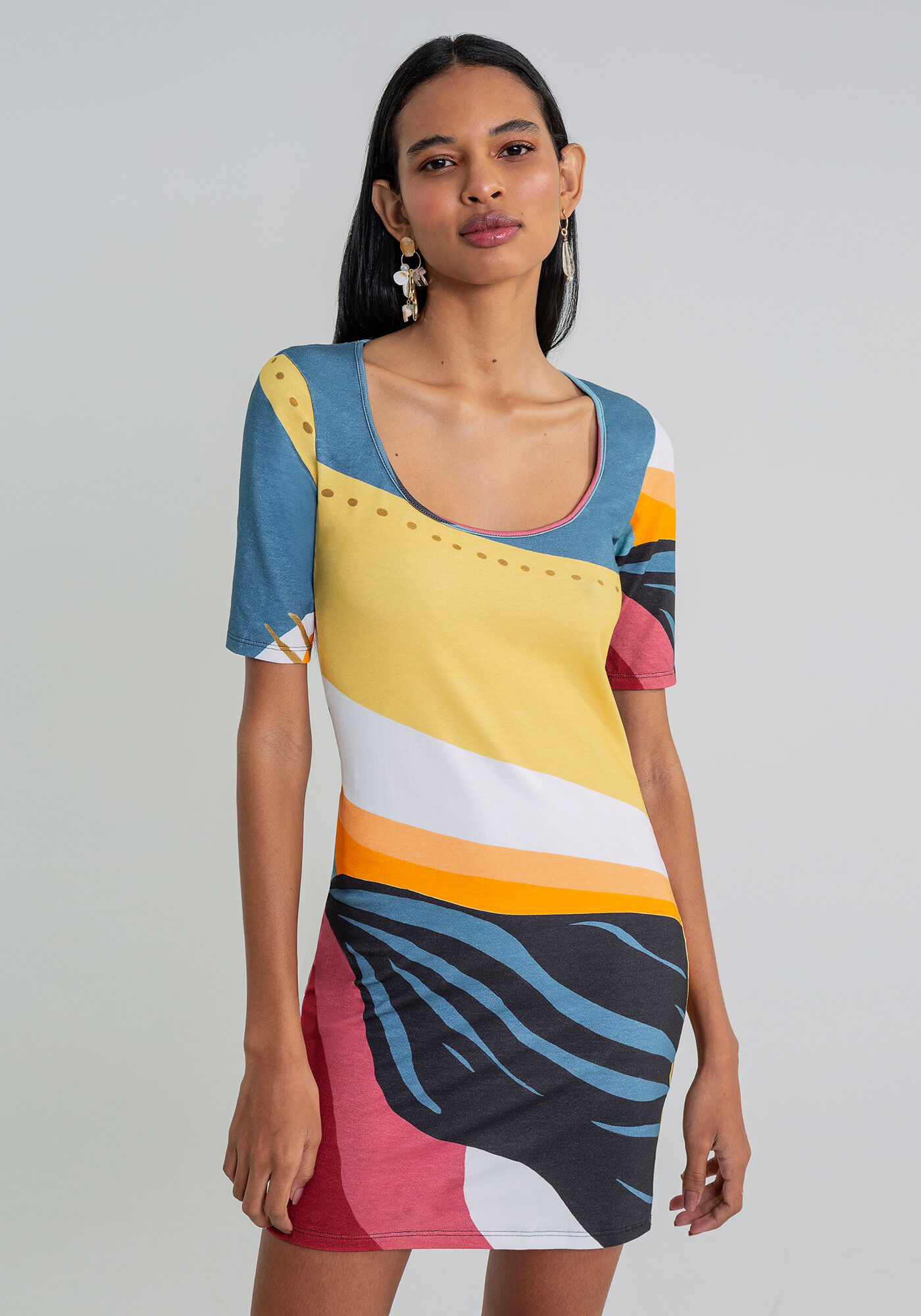 Vestido Curto Justo Estampa, , large.