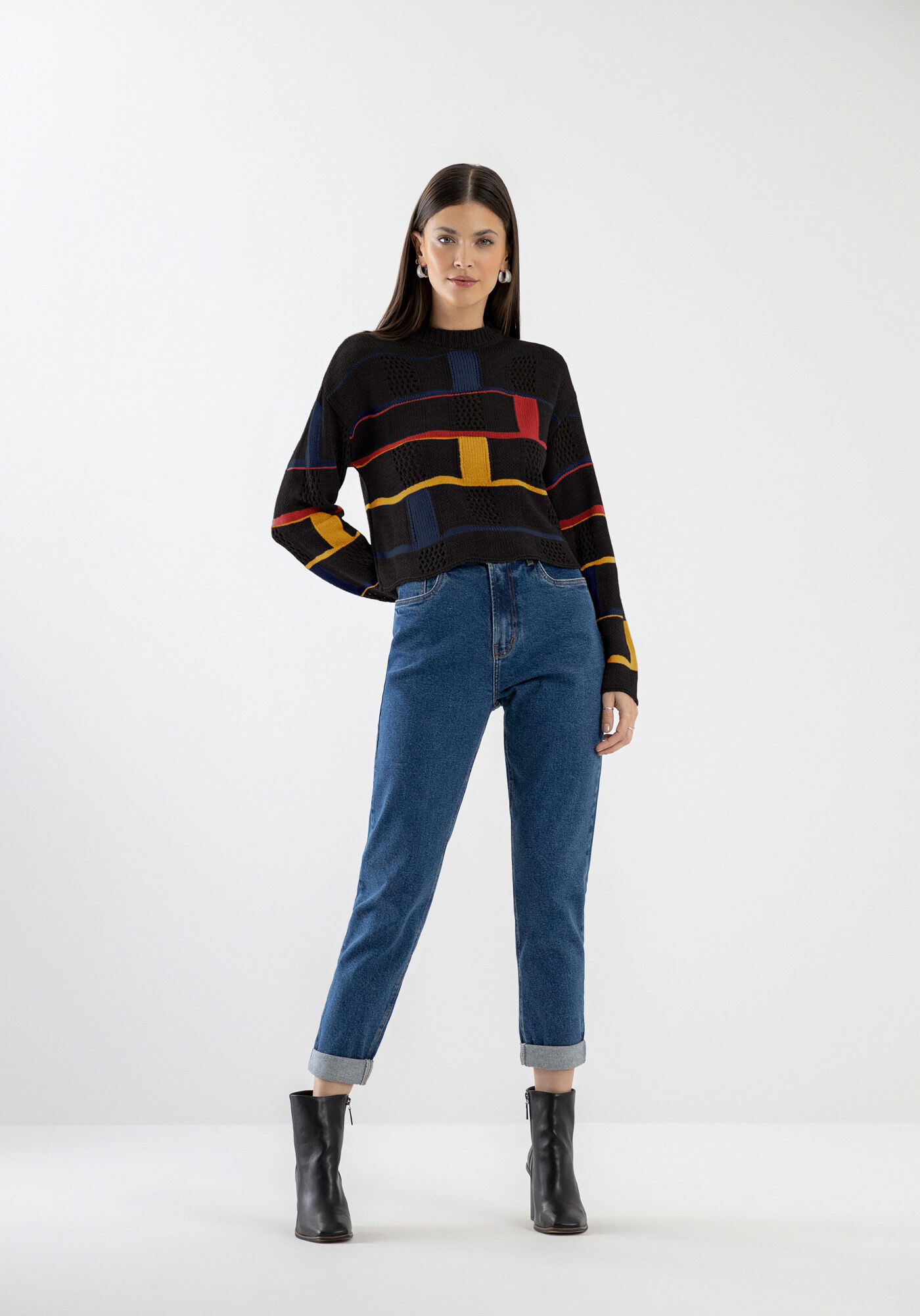 Blus&atilde;o em Tric&ocirc; com Bloco de Cores, , large.