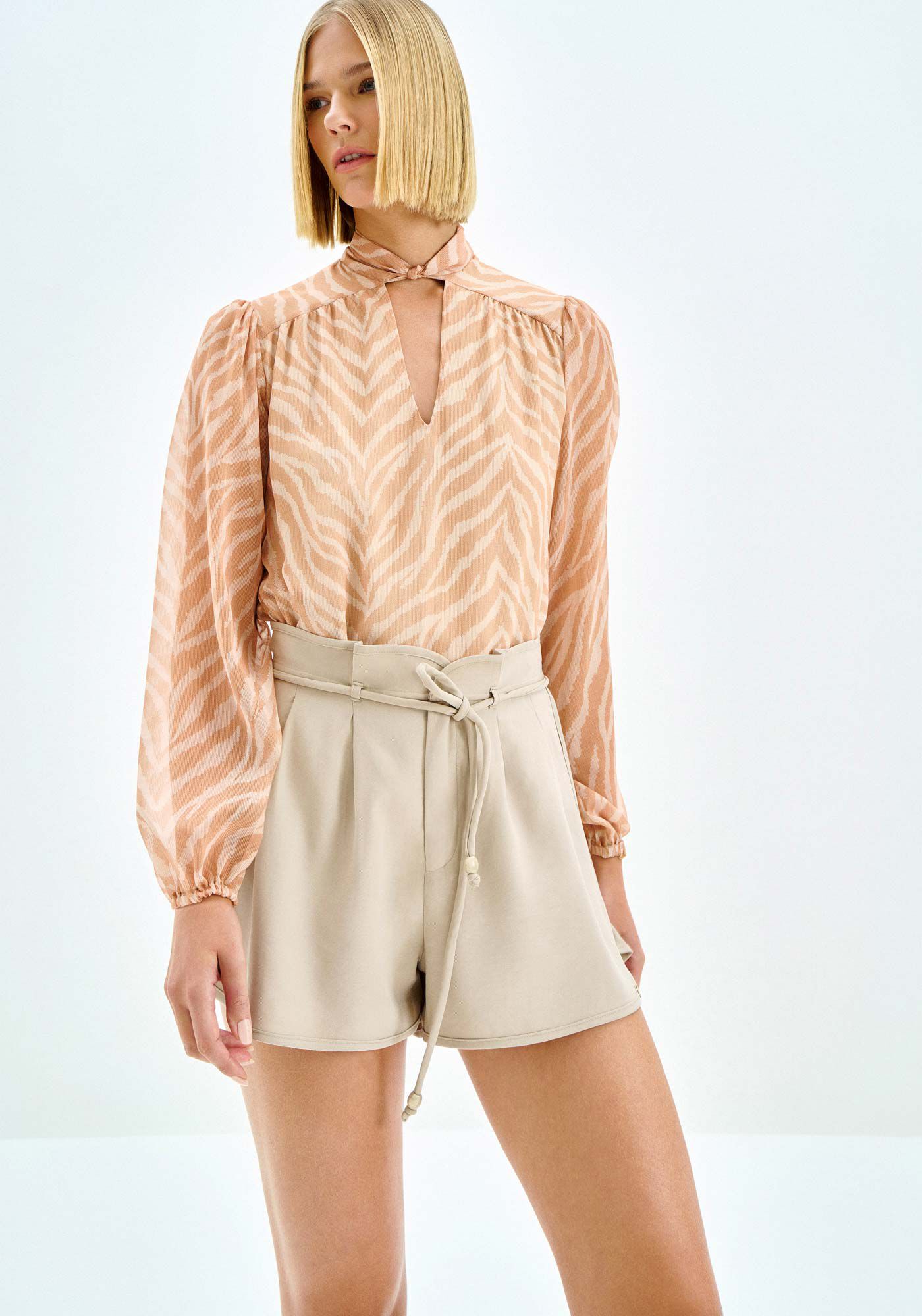 Blusa Manga Bufante em Chiffon com Estampa Zebra, ZEBRA, large.