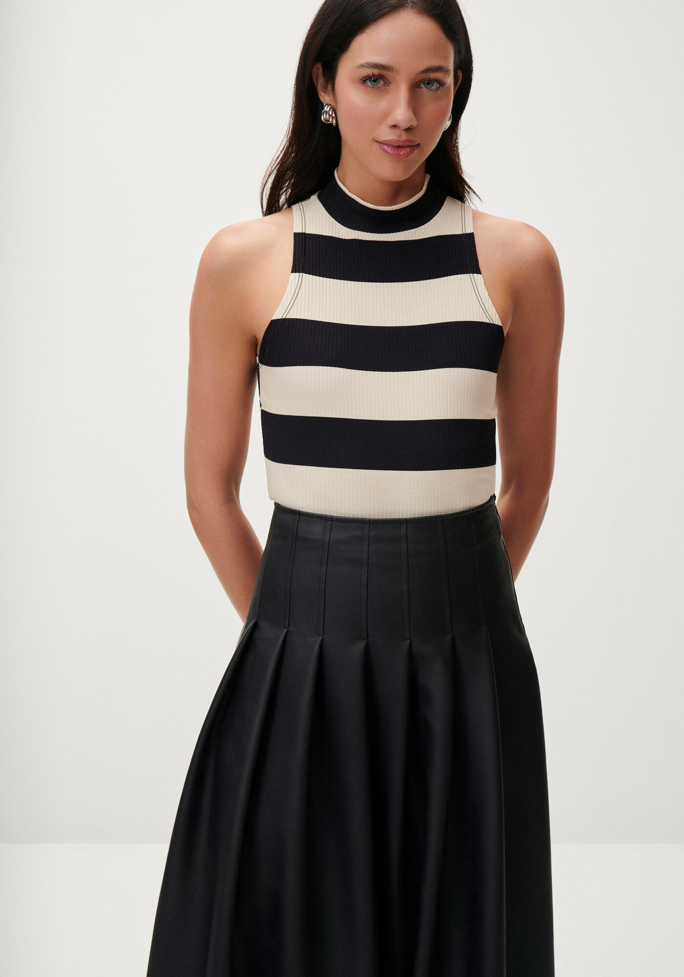 Regata Estampada Canelada com Gola Alta, , large.