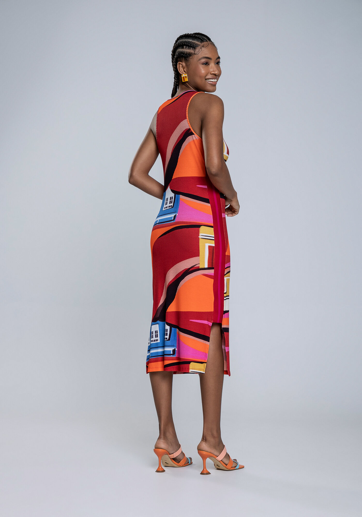 Vestido Midi Canelado com Retil&iacute;nea, QUATRO CANTOS, large.