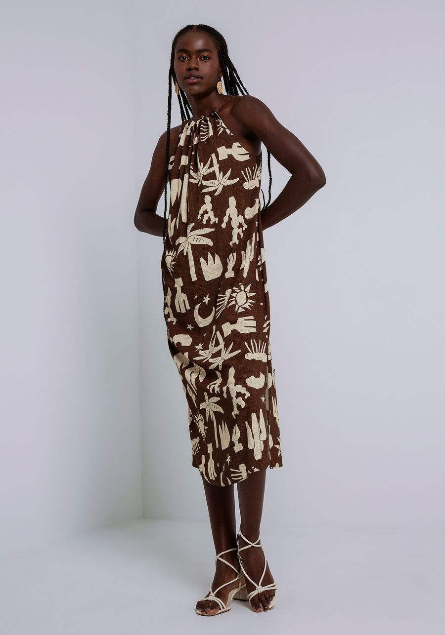 Vestido Midi em Viscose com Detalhe Decote, CATIMBAU. Vestido Midi em Viscose com Detalhe Decote, CATIMBAU, large.
