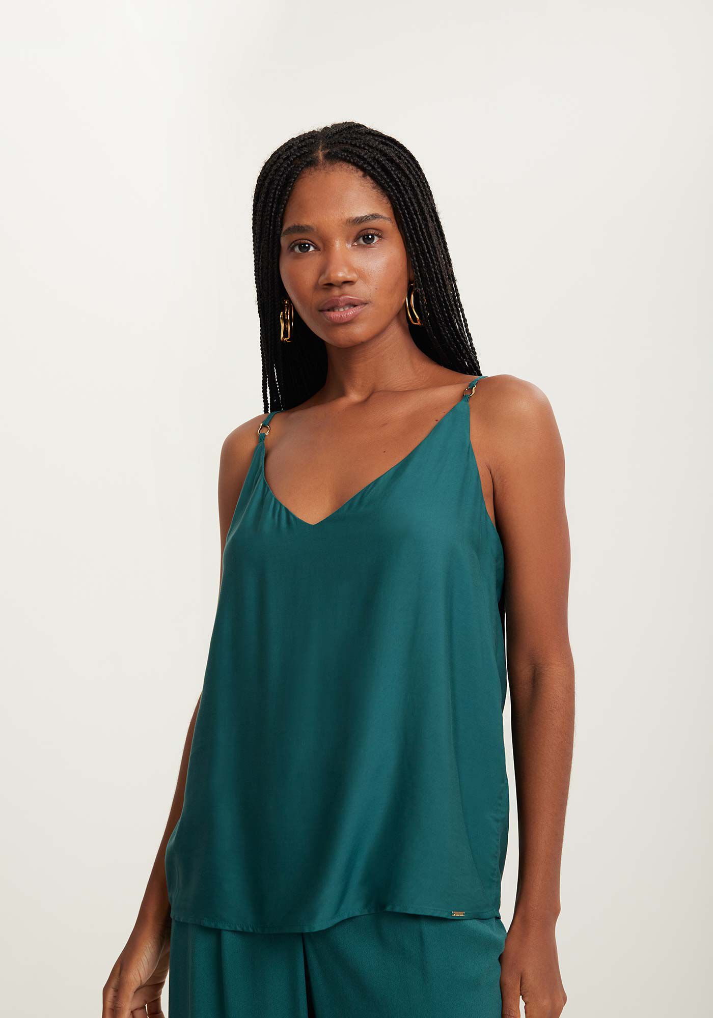 Blusa B&aacute;sica De Al&ccedil;as Finas Com Decote V Em Viscose, , large.