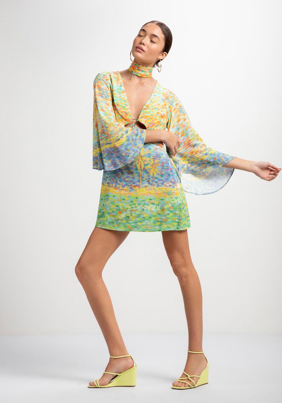 Vestido Curto em Viscose com Manga 3/4 Sino, . Vestido Curto em Viscose com Manga 3/4 Sino, , large.