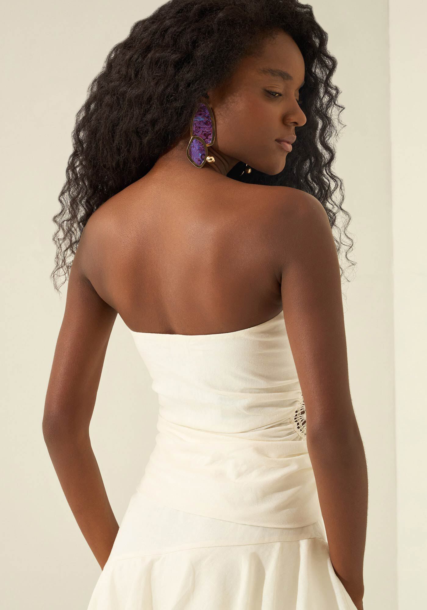 Blusa Sem Al&ccedil;as Com Linho E Renda Tenerife, BRANCO OFF WHITE, large.