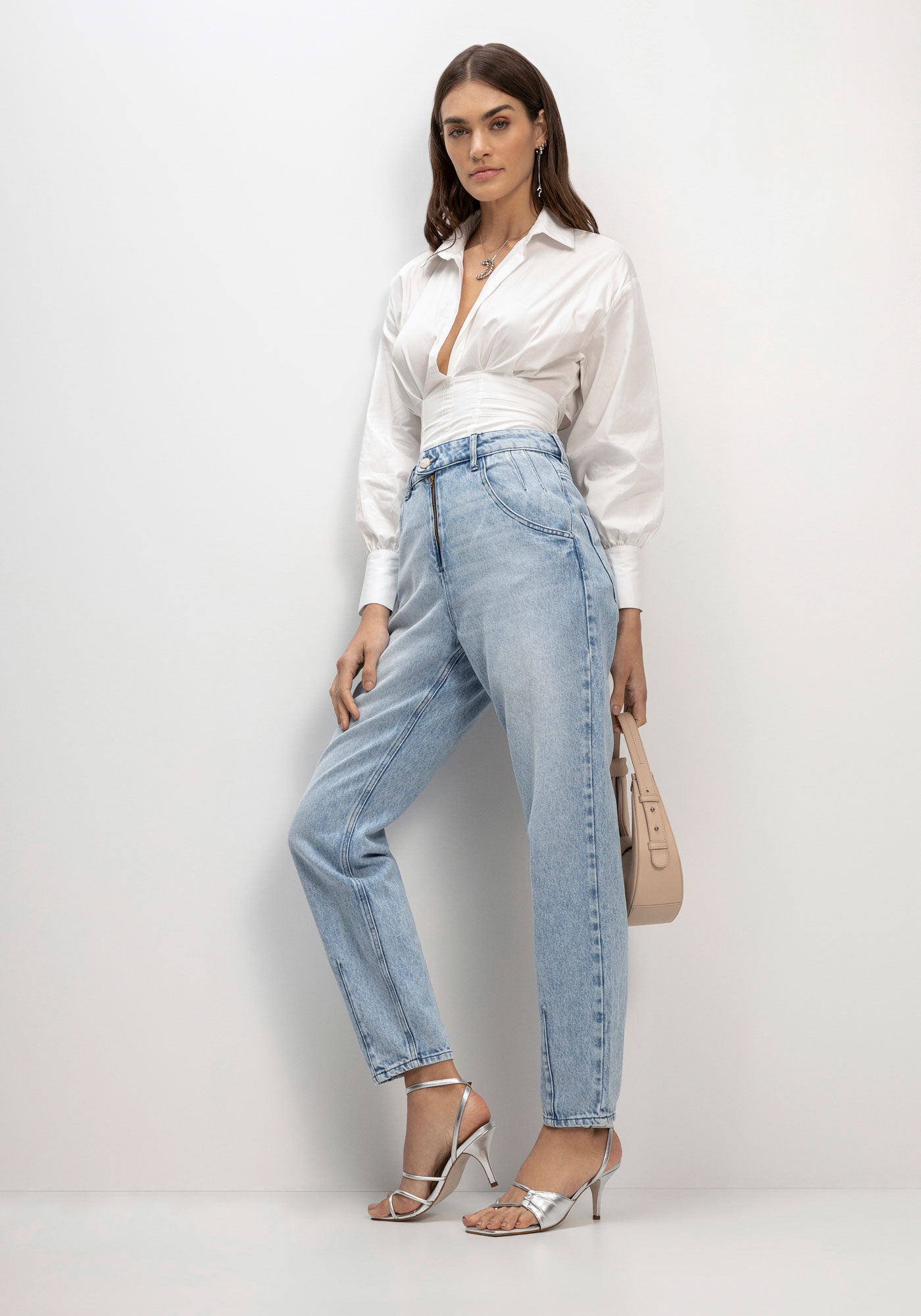 Cal&ccedil;a Jeans Mom Super Alta com Z&iacute;per, , large.