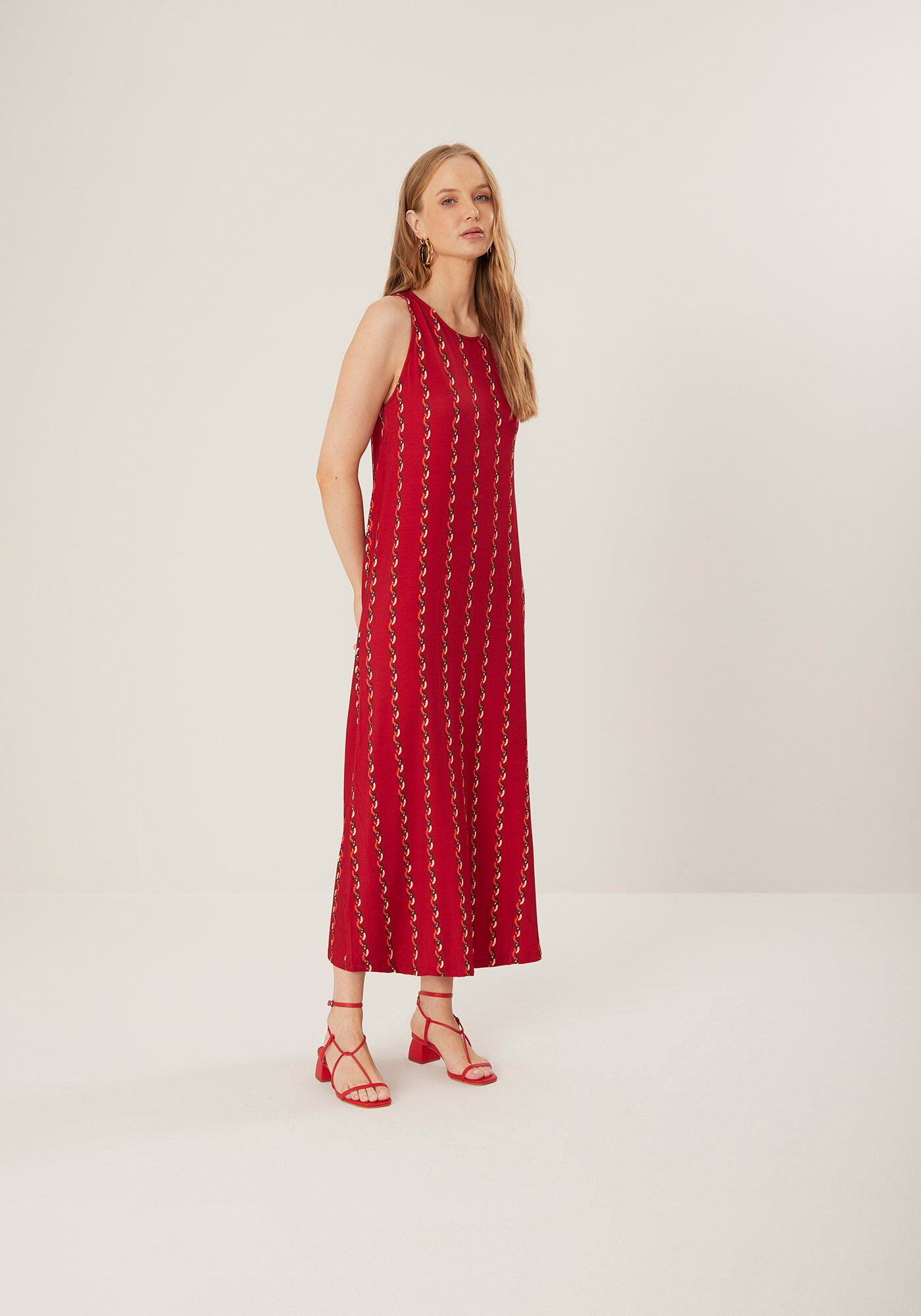 Vestido Midi Ch&aacute; Estampado Em Moletom De Viscose E Elastano, , large.