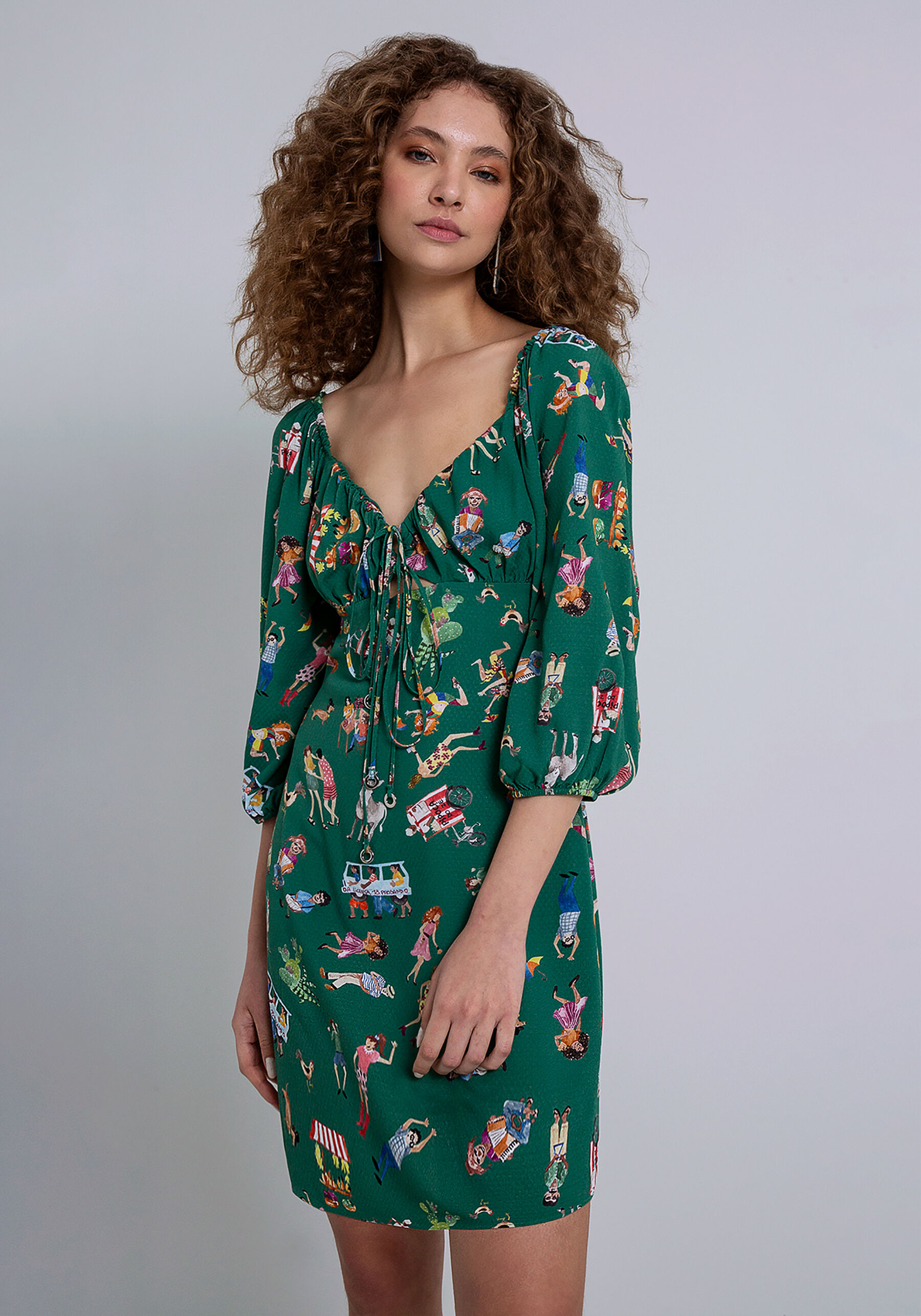 Vestido Manga 3/4 Amarração e Decote, . Vestido Manga 3/4 Amarração e Decote, , large.