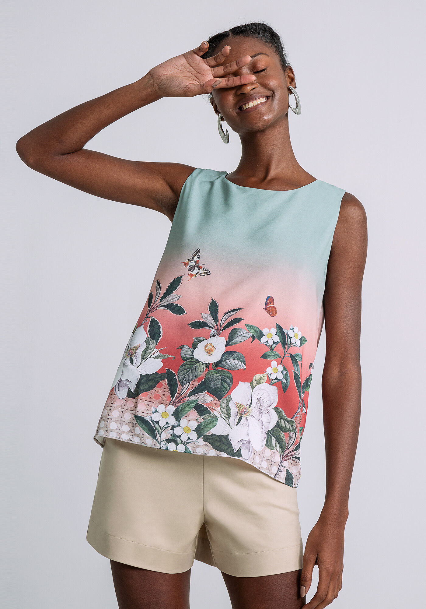 Blusa sem Manga Estampa, FLORAL, large.