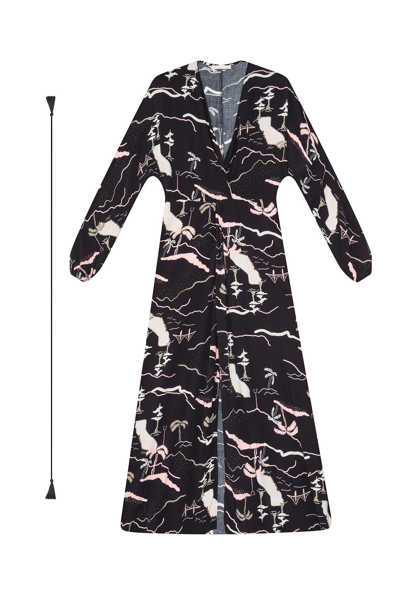 Vestido Manga Longa M&iacute;di Cinto, , large.