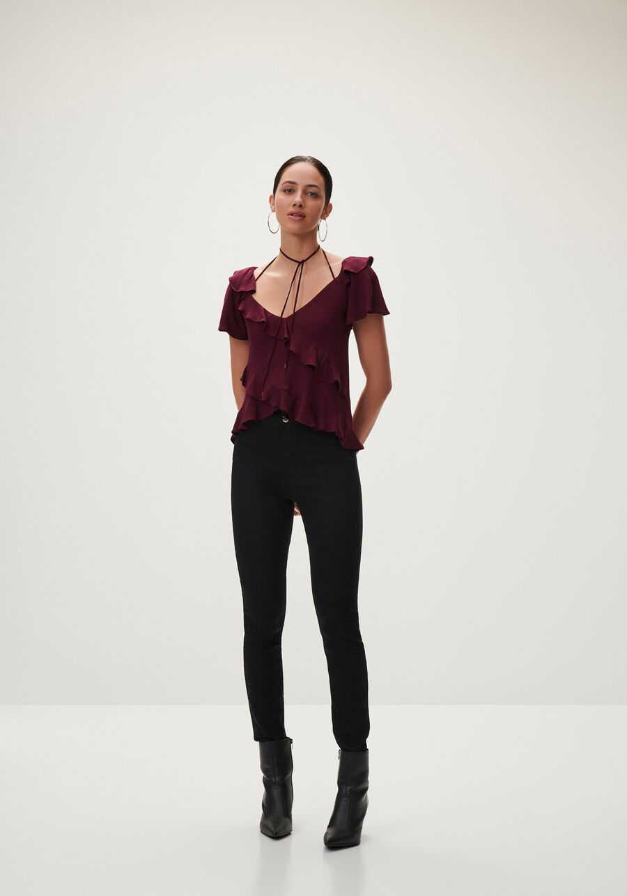 Blusa em Crepe com Babados e Amarração, . Blusa em Crepe com Babados e Amarração, , large.