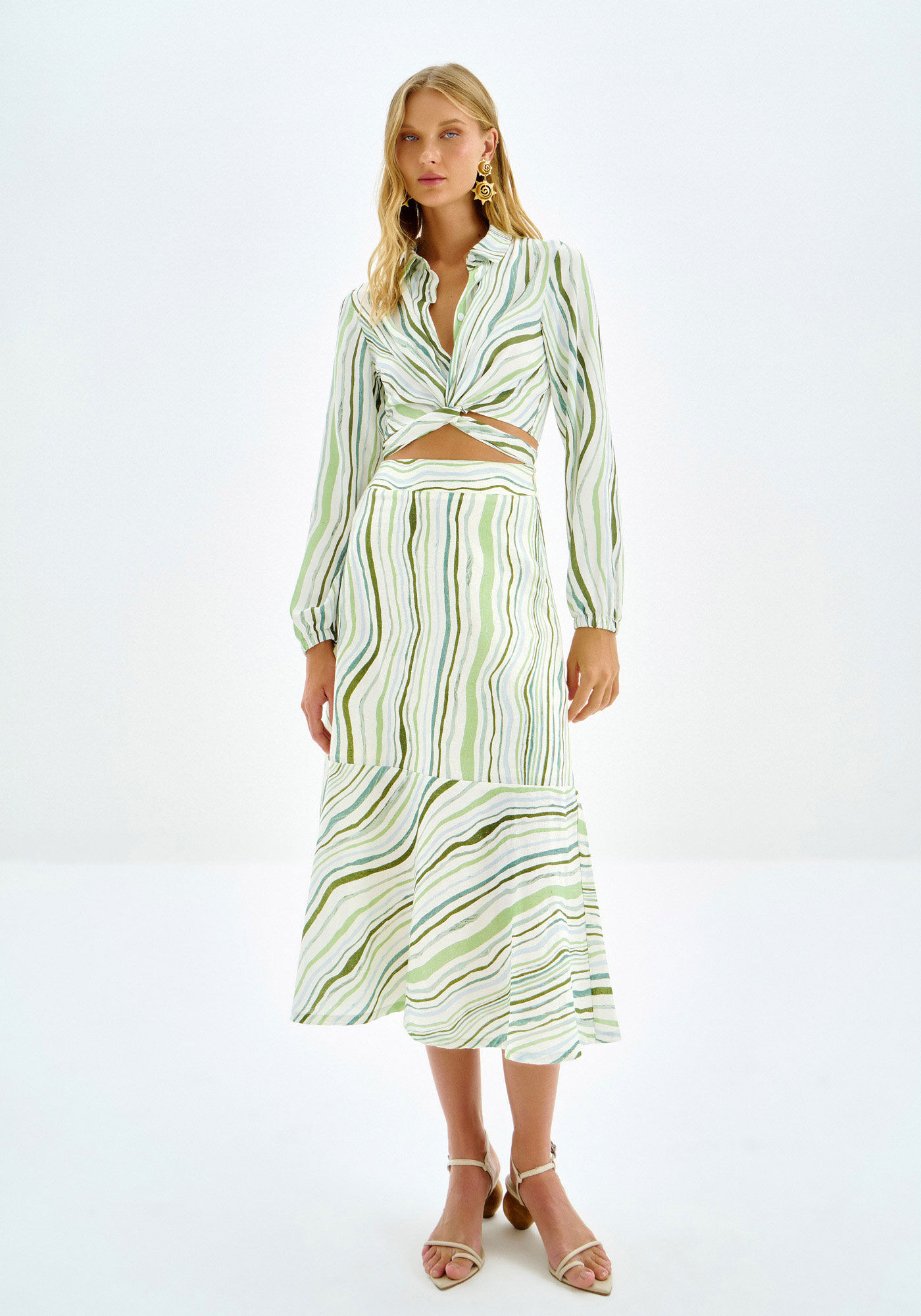 Saia Midi Evas&ecirc; em Linho Estampada, , large.