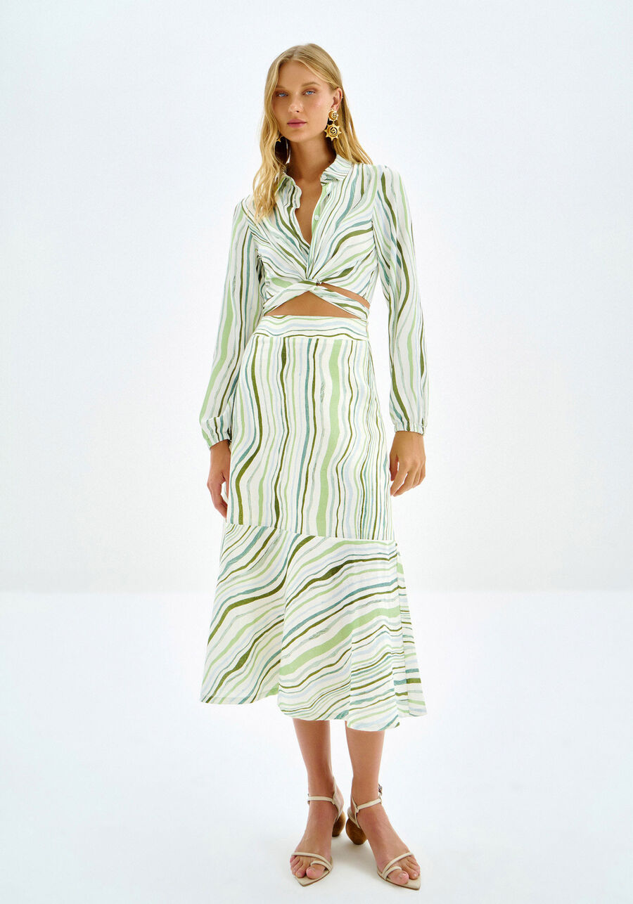 Saia Midi Evasê em Linho Estampada, . Saia Midi Evasê em Linho Estampada, , large.