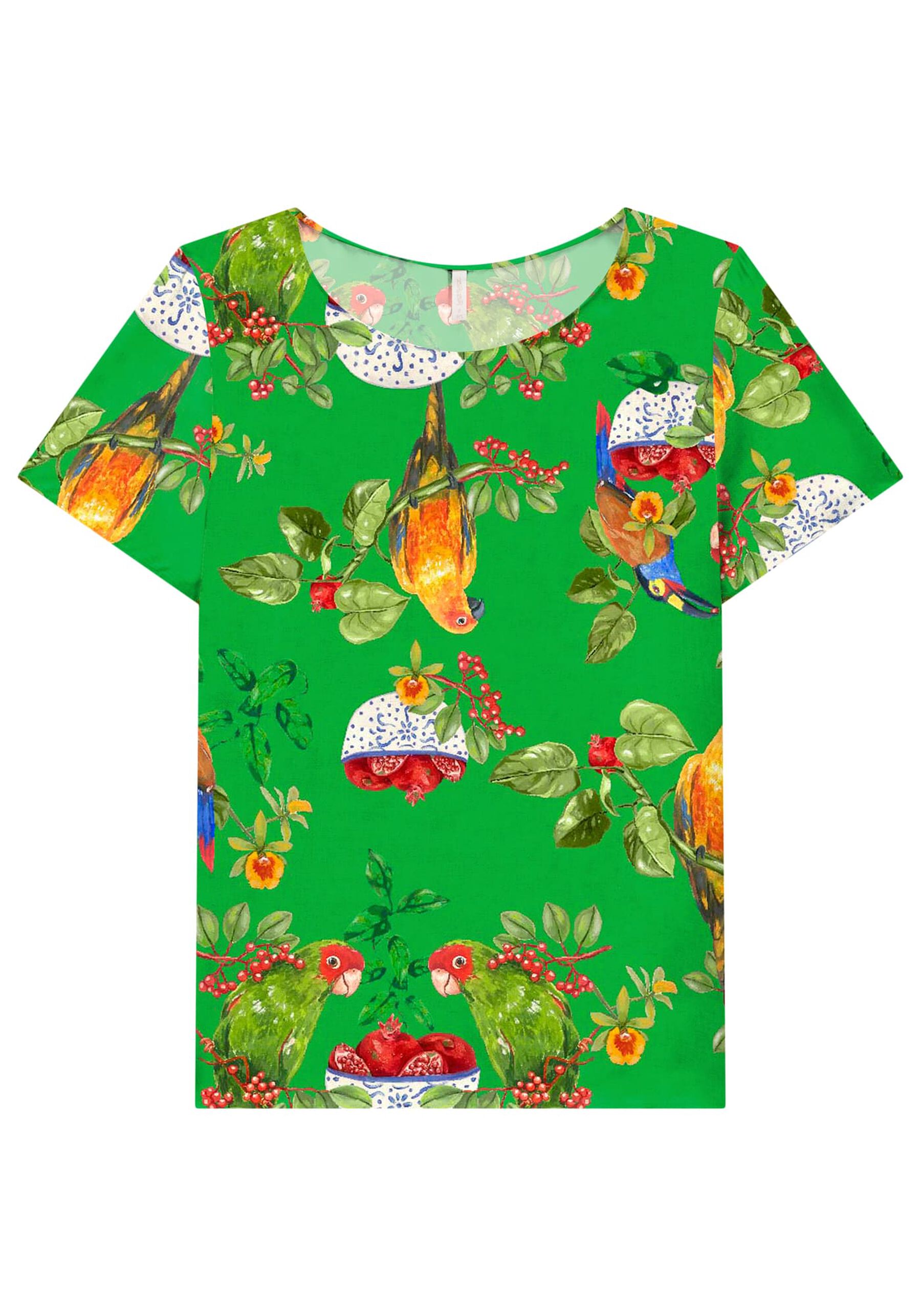 Blusa Manga Curta em Viscose Estampada, . Blusa Manga Curta em Viscose Estampada, , large.