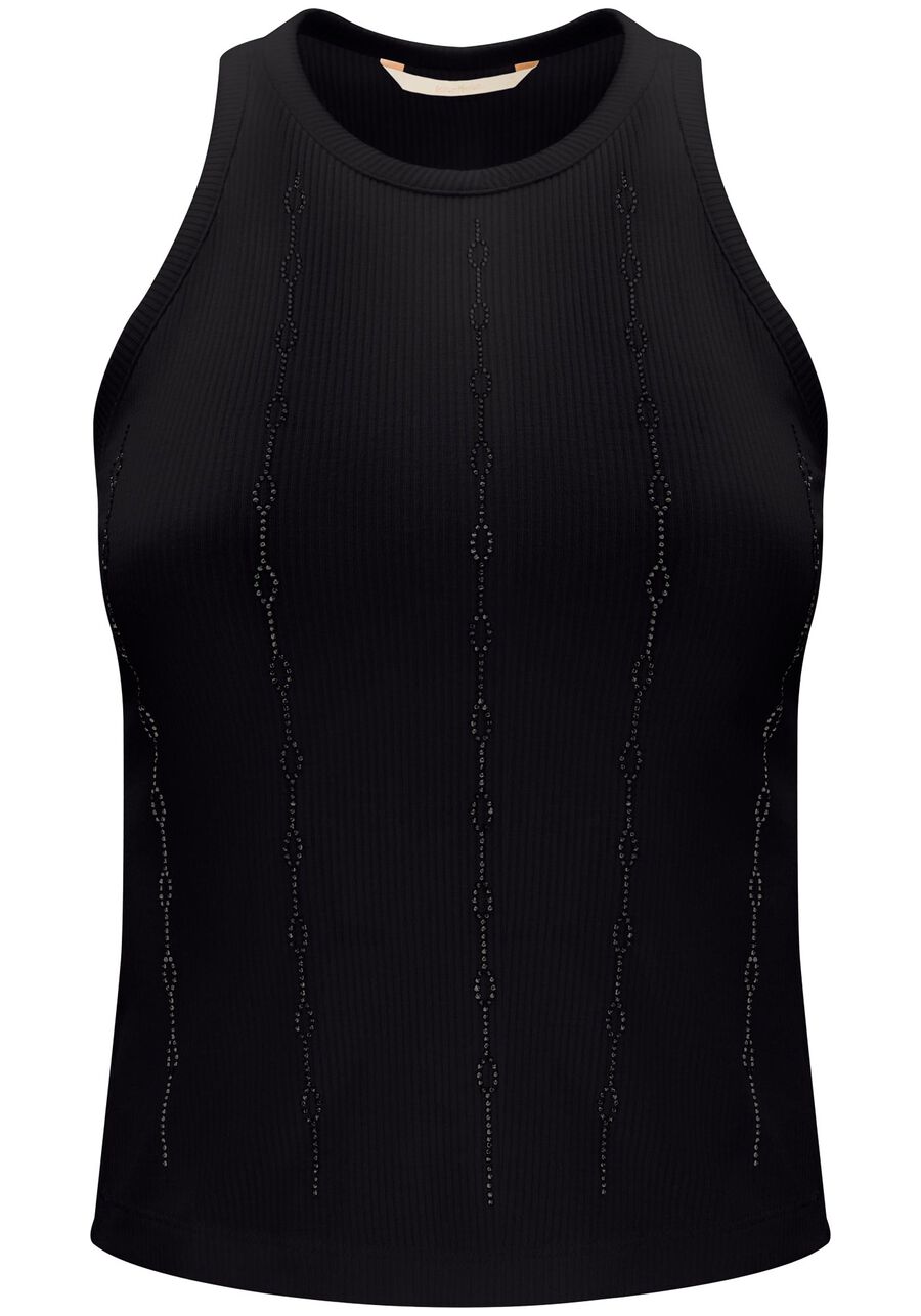 Regata Canelada Halter Neck com Strass, . Regata Canelada Halter Neck com Strass, , large.