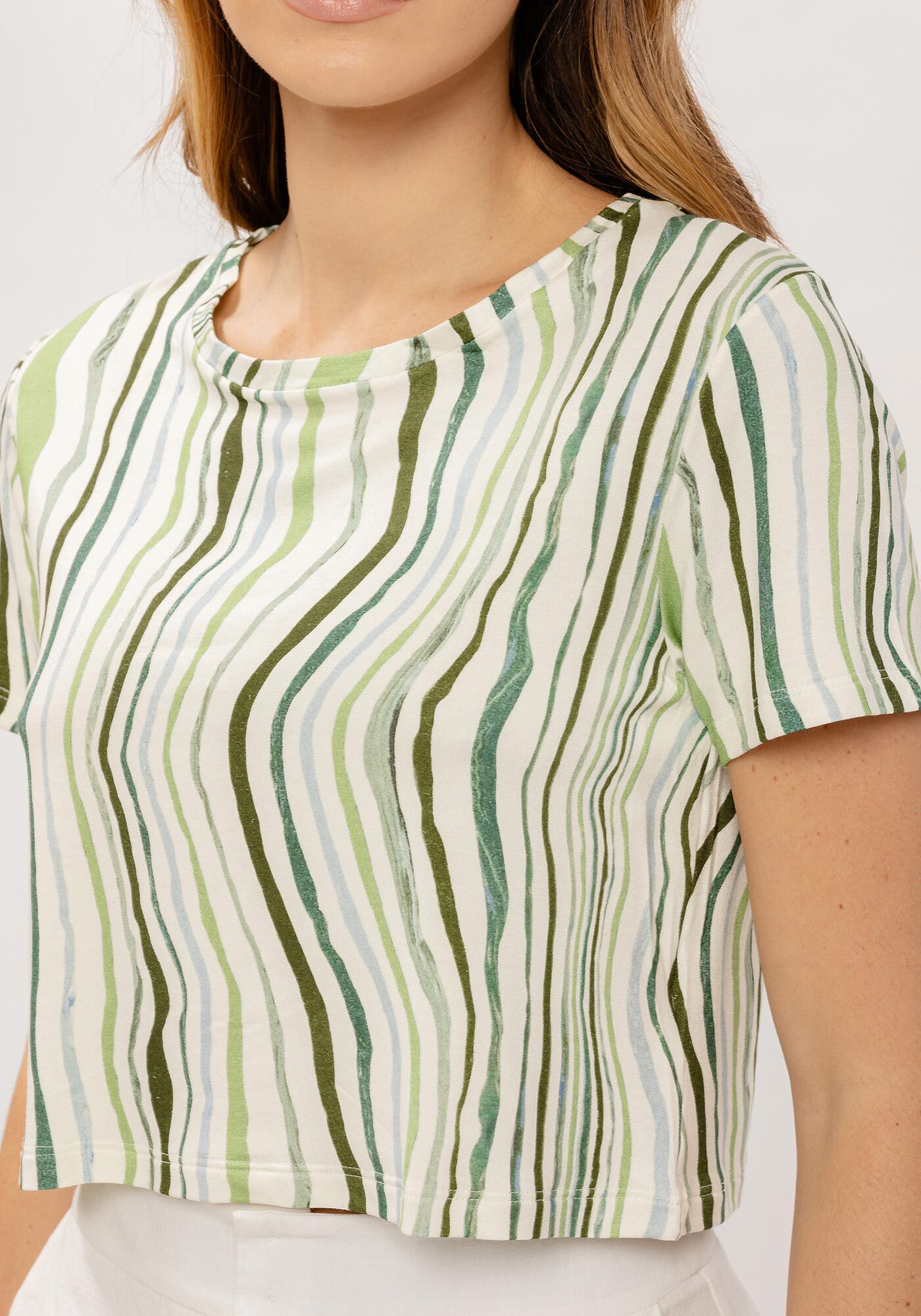 Blusa Cropped Manga Curta em Malha Estampada, , large.