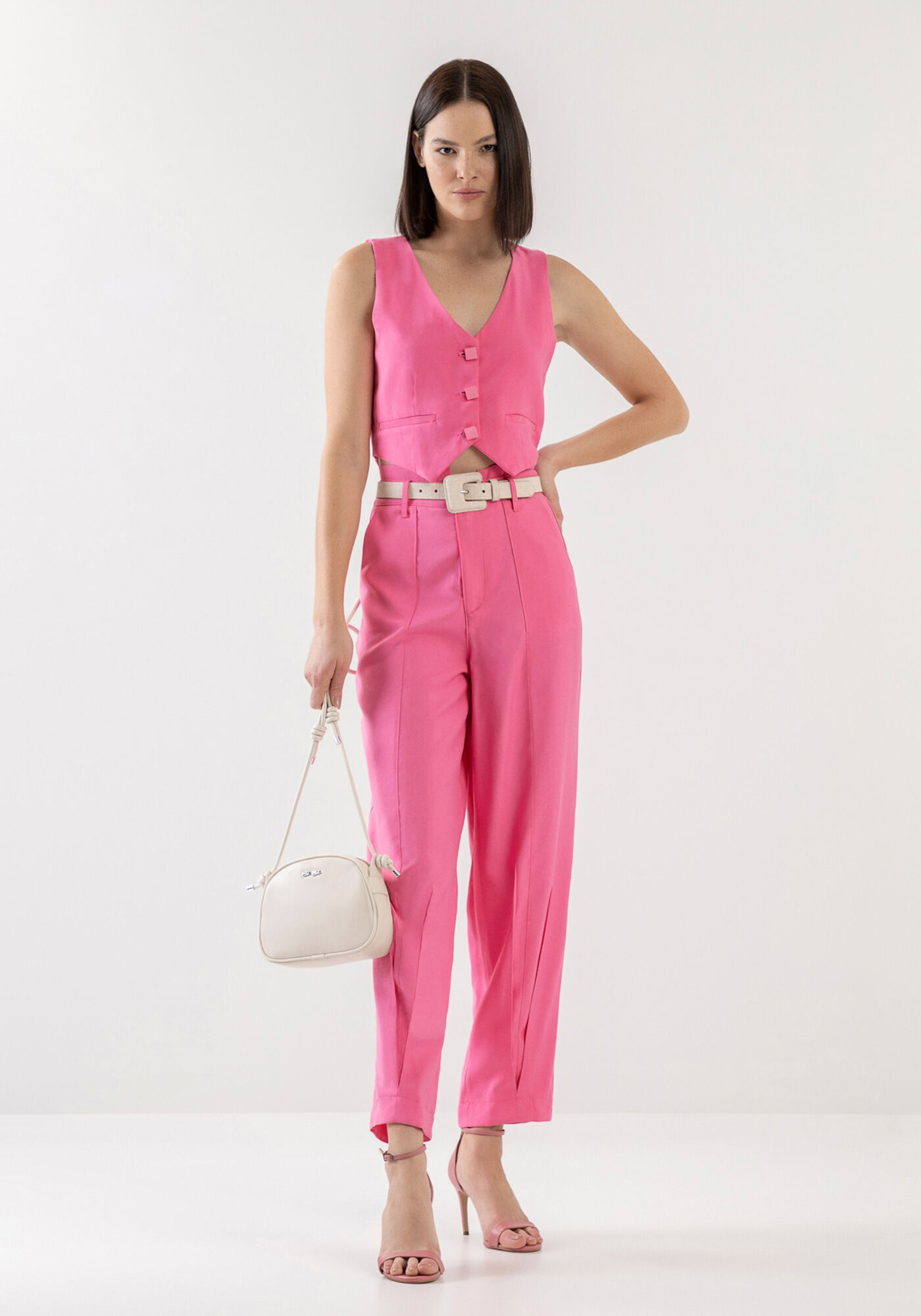 Cal&ccedil;a Slouchy Cintura Alta com Prega Barra, , large.